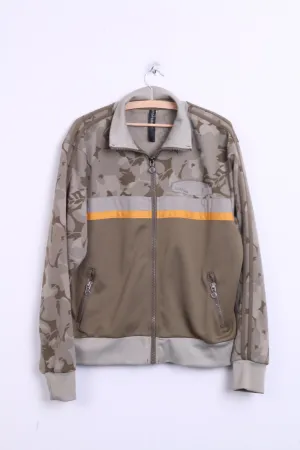Crafted Men L Sweatshirt Khaki Camuflage Full Zipper Shiny Pockets Casual Top
