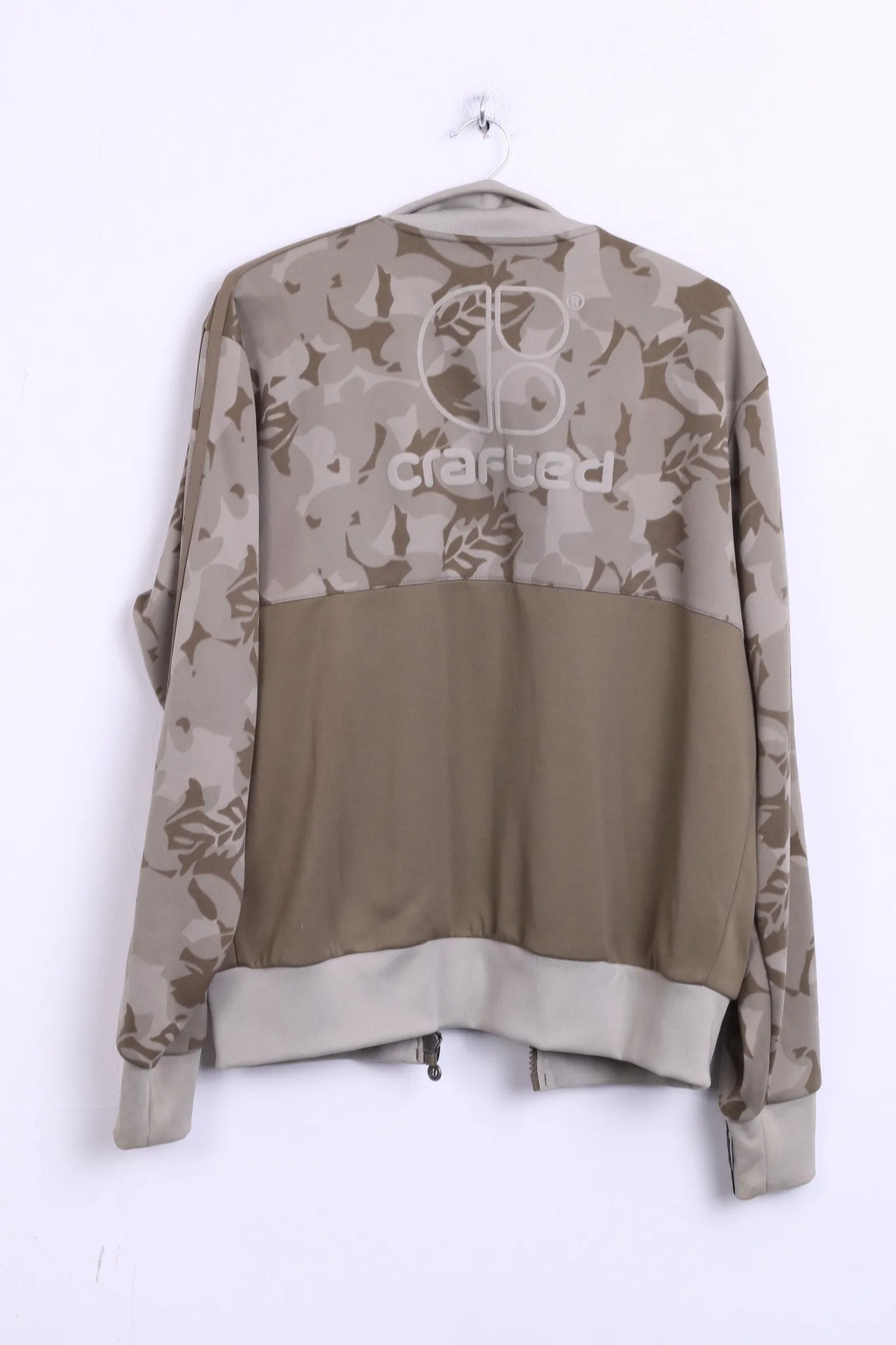 Crafted Men L Sweatshirt Khaki Camuflage Full Zipper Shiny Pockets Casual Top