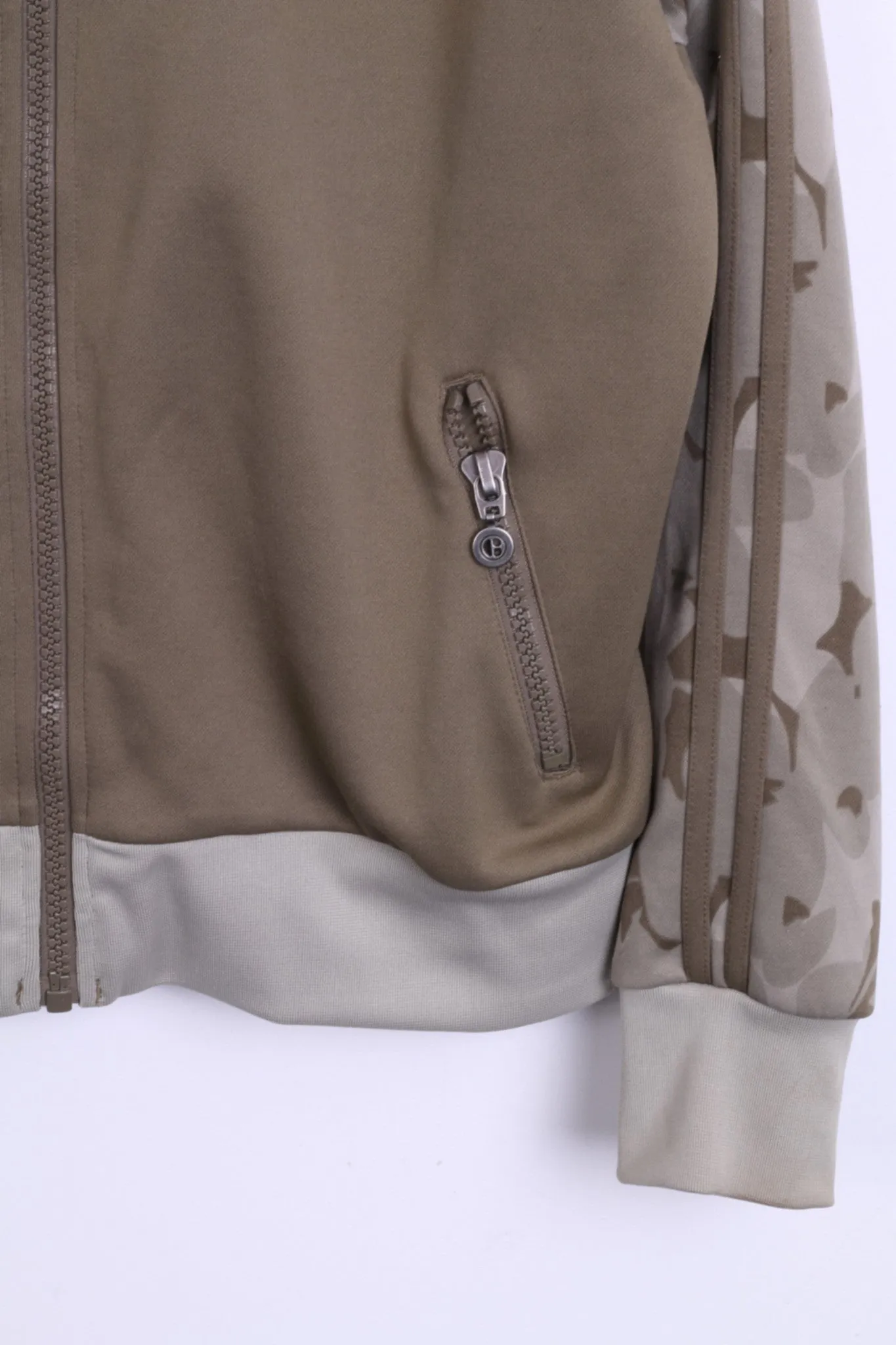Crafted Men L Sweatshirt Khaki Camuflage Full Zipper Shiny Pockets Casual Top