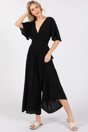 CREPE TIE BACK SHORT SLEEVE JUMPSUIT
