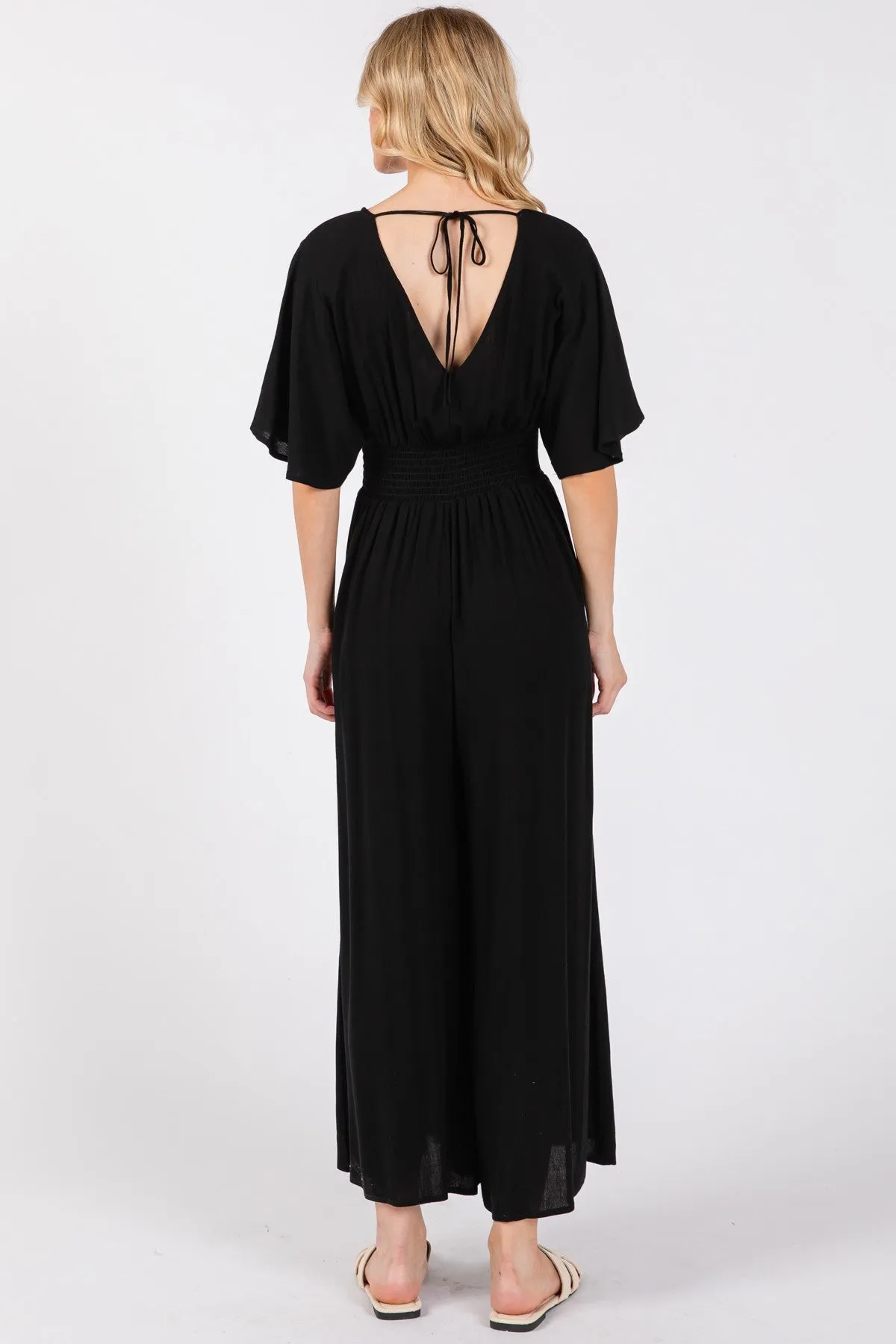 CREPE TIE BACK SHORT SLEEVE JUMPSUIT