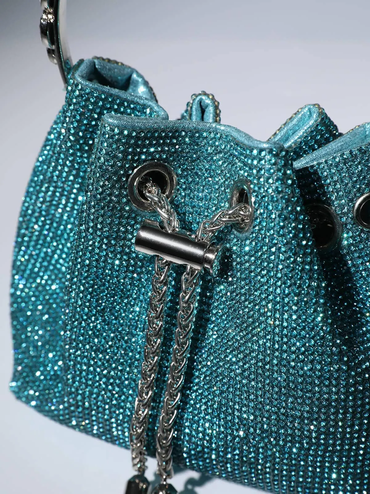 CRYSTAL EMBELLISHED BUCKET BAG IN BLUE Gloria Lanvin