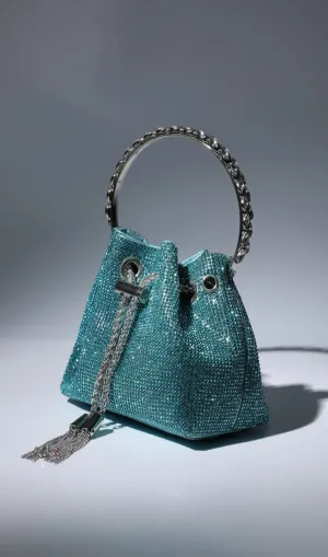 CRYSTAL EMBELLISHED BUCKET BAG IN BLUE Gloria Lanvin