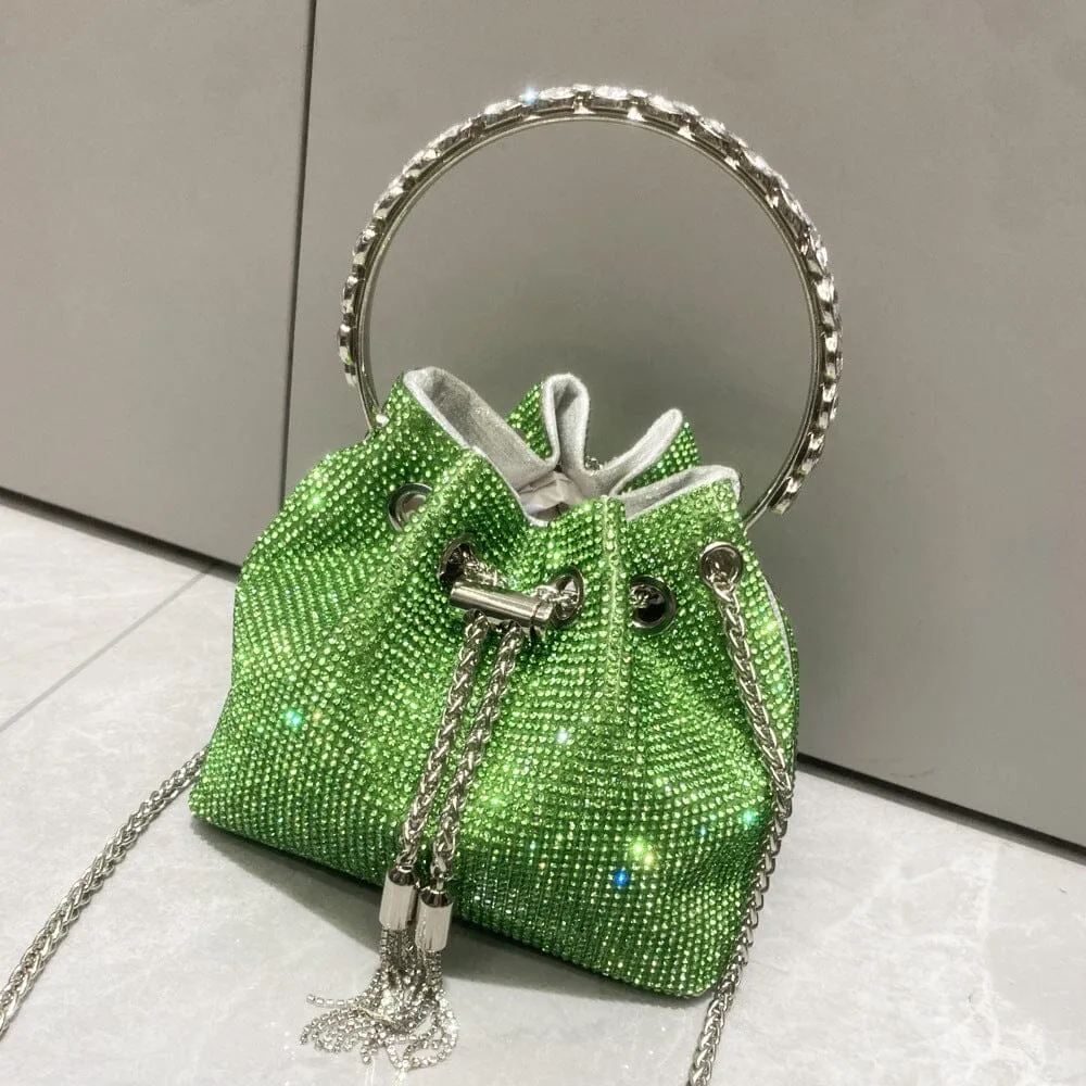 CRYSTAL EMBELLISHED BUCKET BAG IN GREEN Gloria Lanvin
