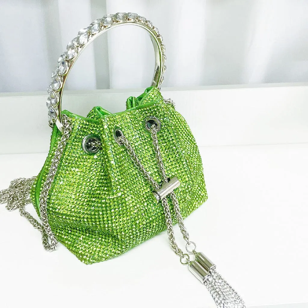 CRYSTAL EMBELLISHED BUCKET BAG IN GREEN Gloria Lanvin