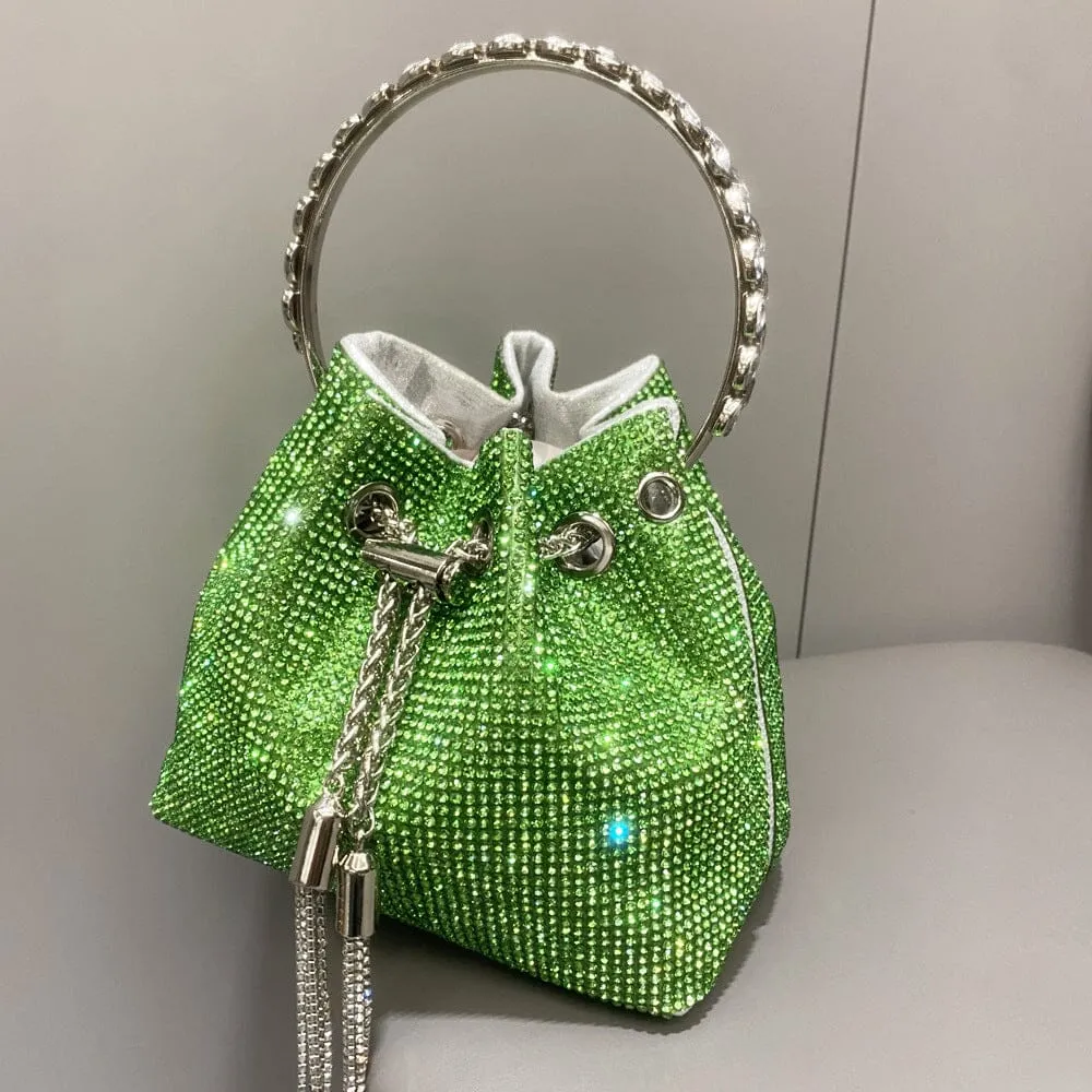 CRYSTAL EMBELLISHED BUCKET BAG IN GREEN Gloria Lanvin