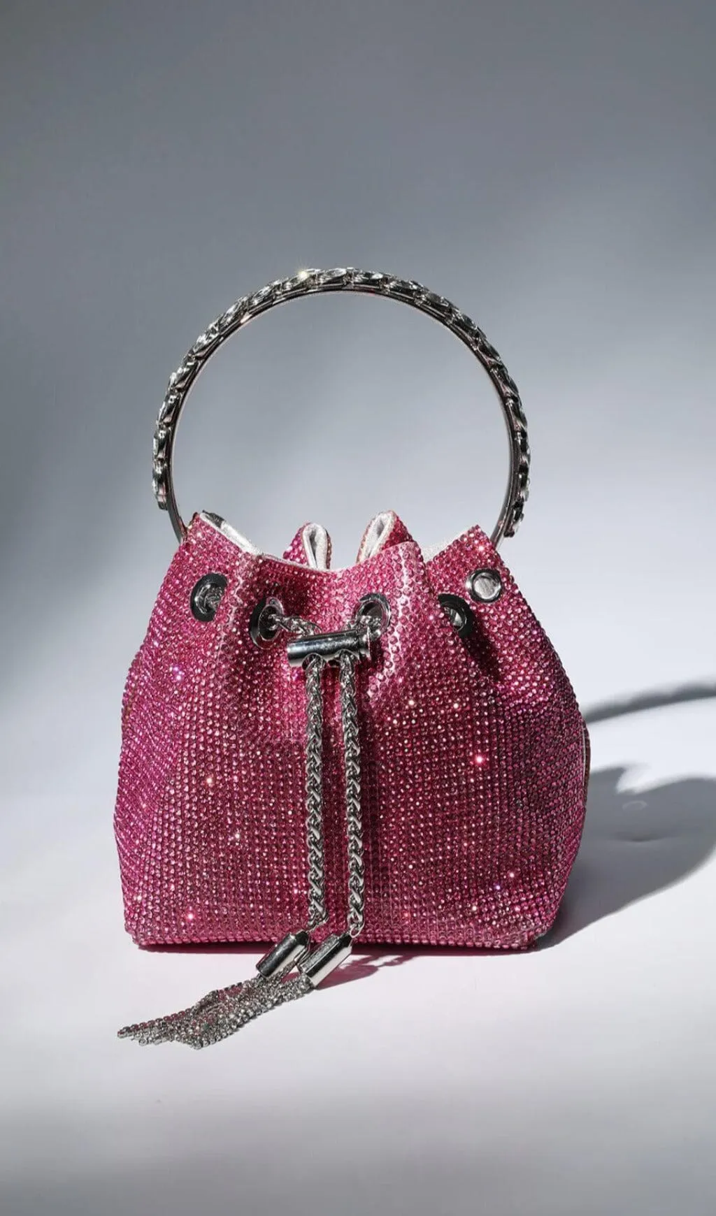CRYSTAL EMBELLISHED BUCKET BAG IN HOT PINK Gloria Lanvin