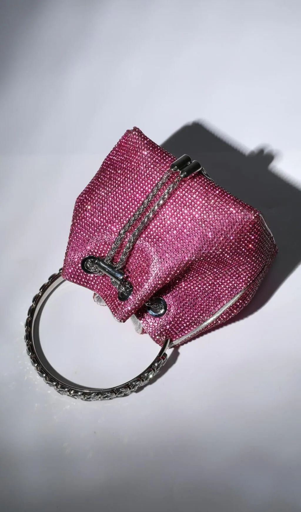 CRYSTAL EMBELLISHED BUCKET BAG IN HOT PINK Gloria Lanvin
