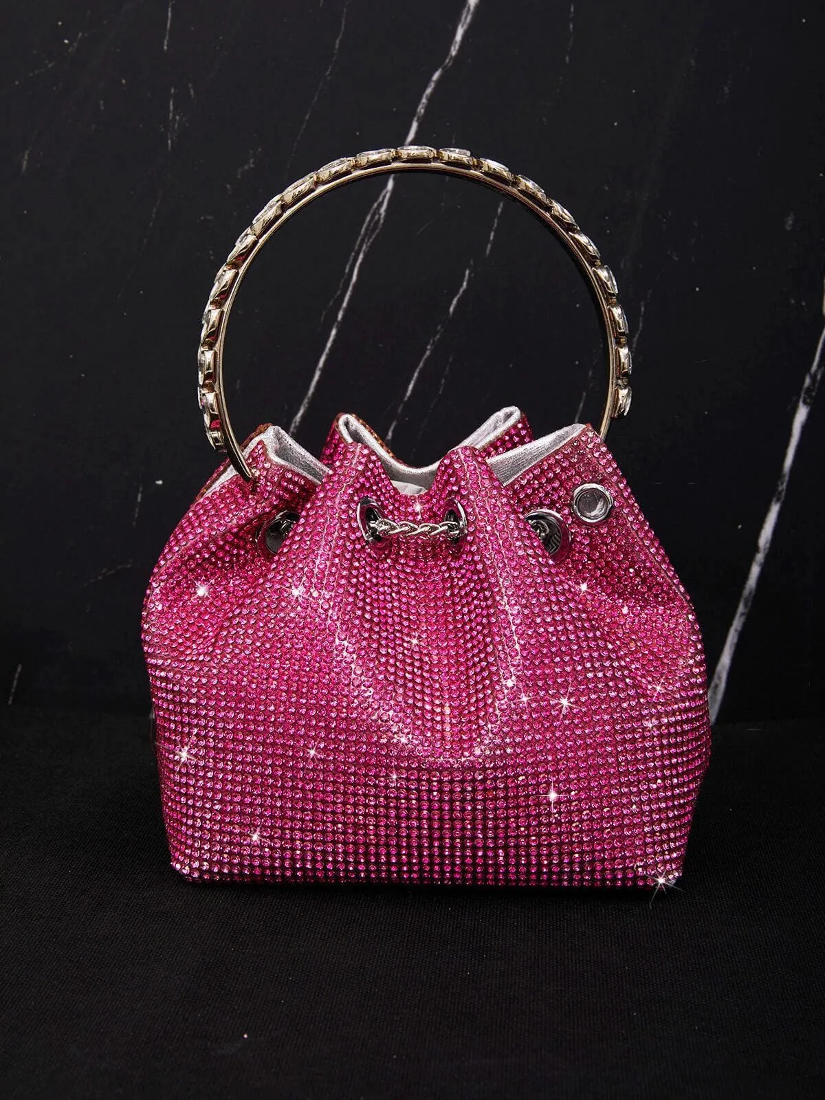 CRYSTAL EMBELLISHED BUCKET BAG IN HOT PINK Gloria Lanvin