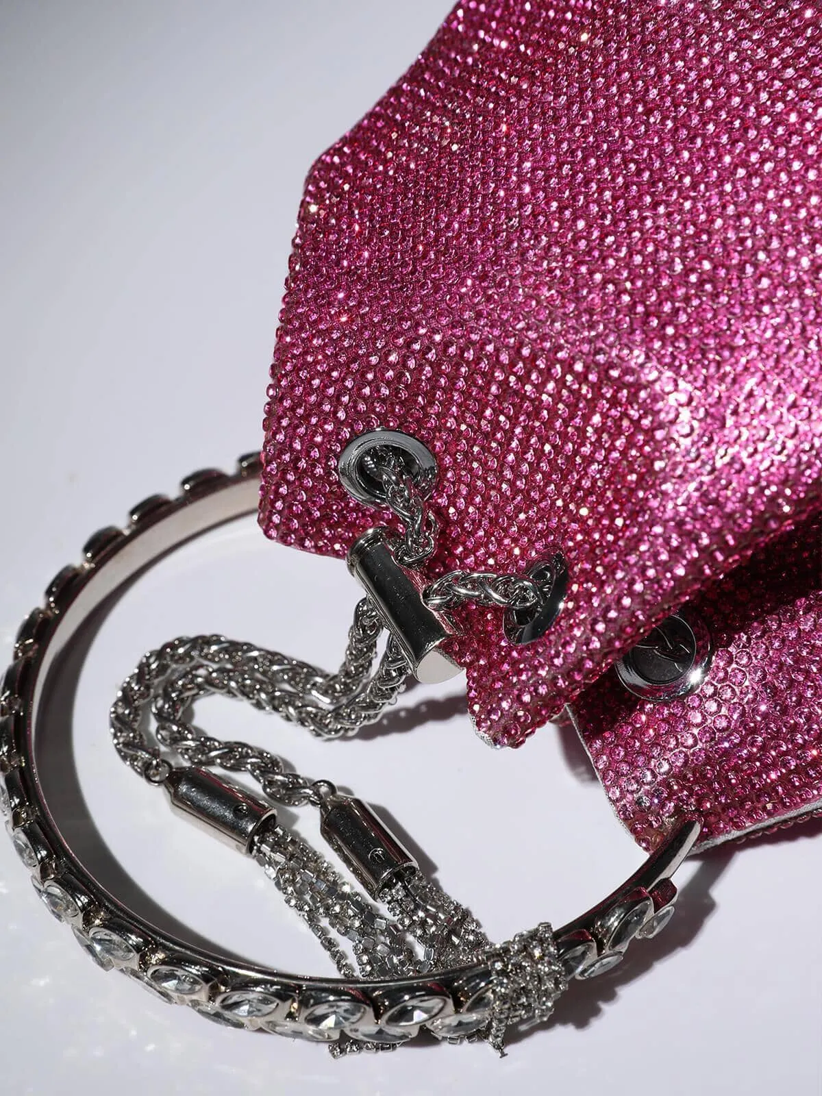CRYSTAL EMBELLISHED BUCKET BAG IN HOT PINK Gloria Lanvin