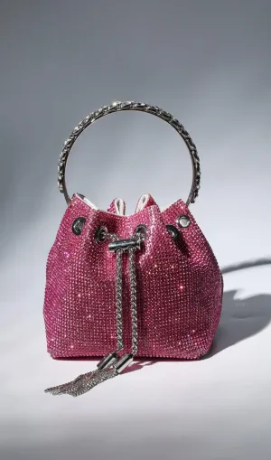CRYSTAL EMBELLISHED BUCKET BAG IN HOT PINK Gloria Lanvin