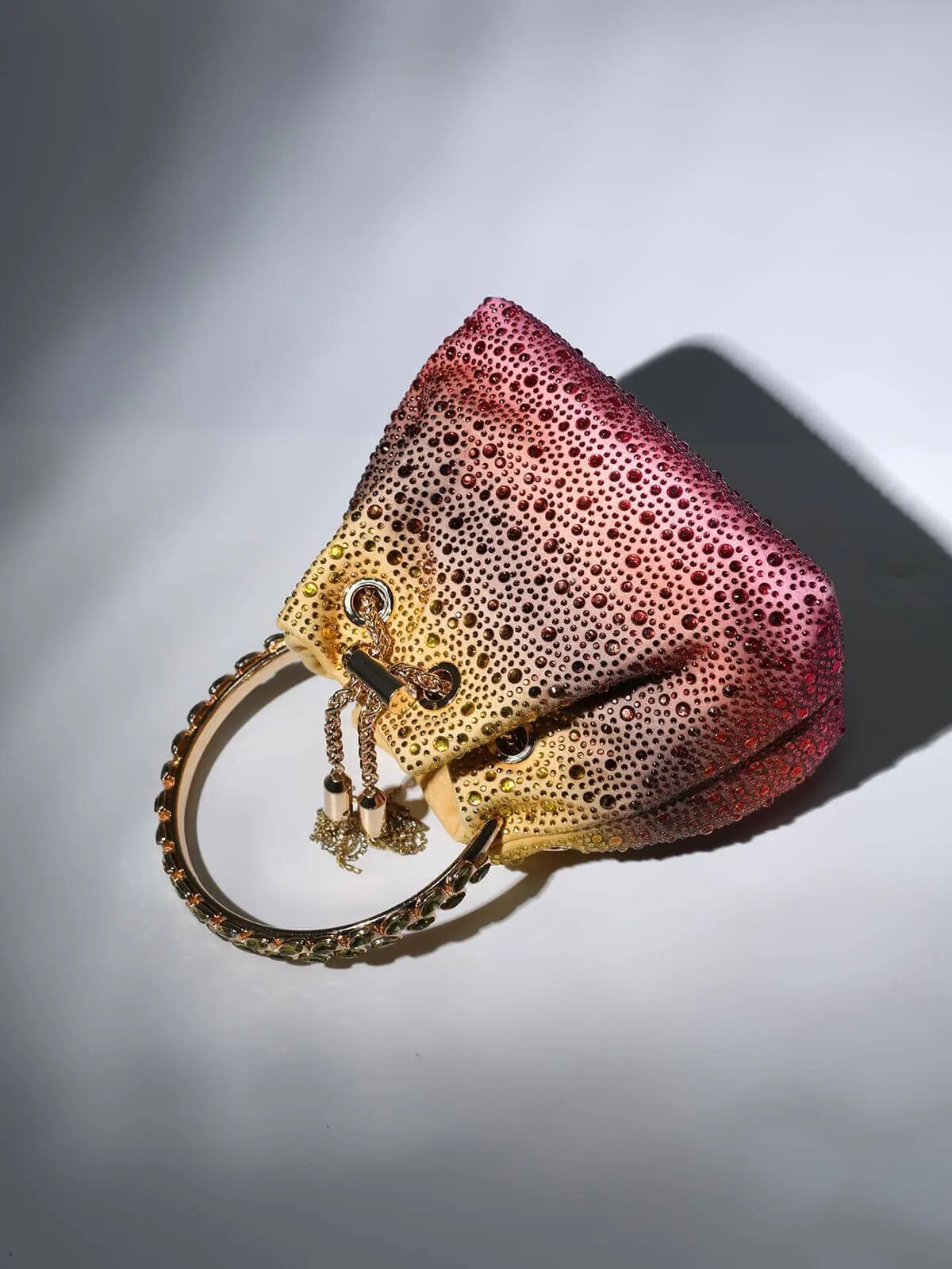CRYSTAL EMBELLISHED BUCKET BAG IN OMBRE Gloria Lanvin