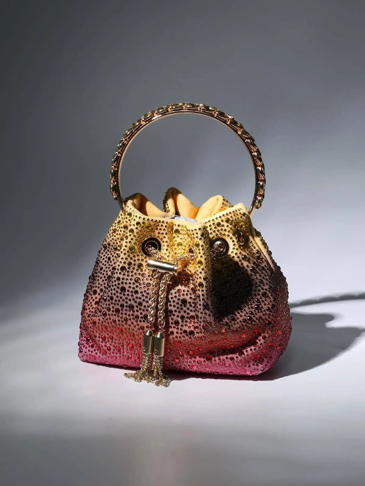 CRYSTAL EMBELLISHED BUCKET BAG IN OMBRE Gloria Lanvin