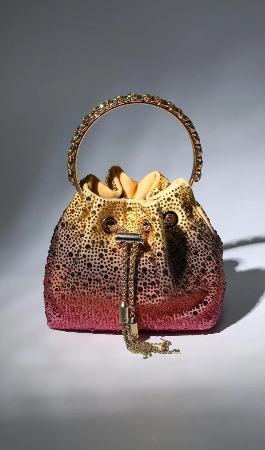 CRYSTAL EMBELLISHED BUCKET BAG IN OMBRE Gloria Lanvin