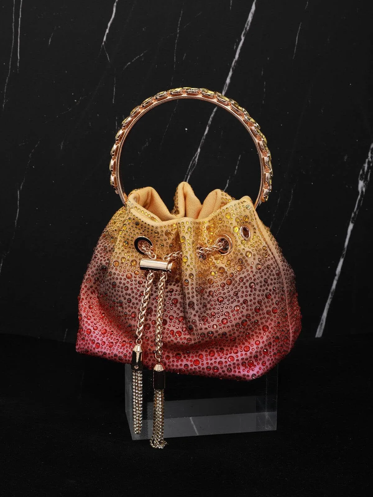 CRYSTAL EMBELLISHED BUCKET BAG IN OMBRE Gloria Lanvin