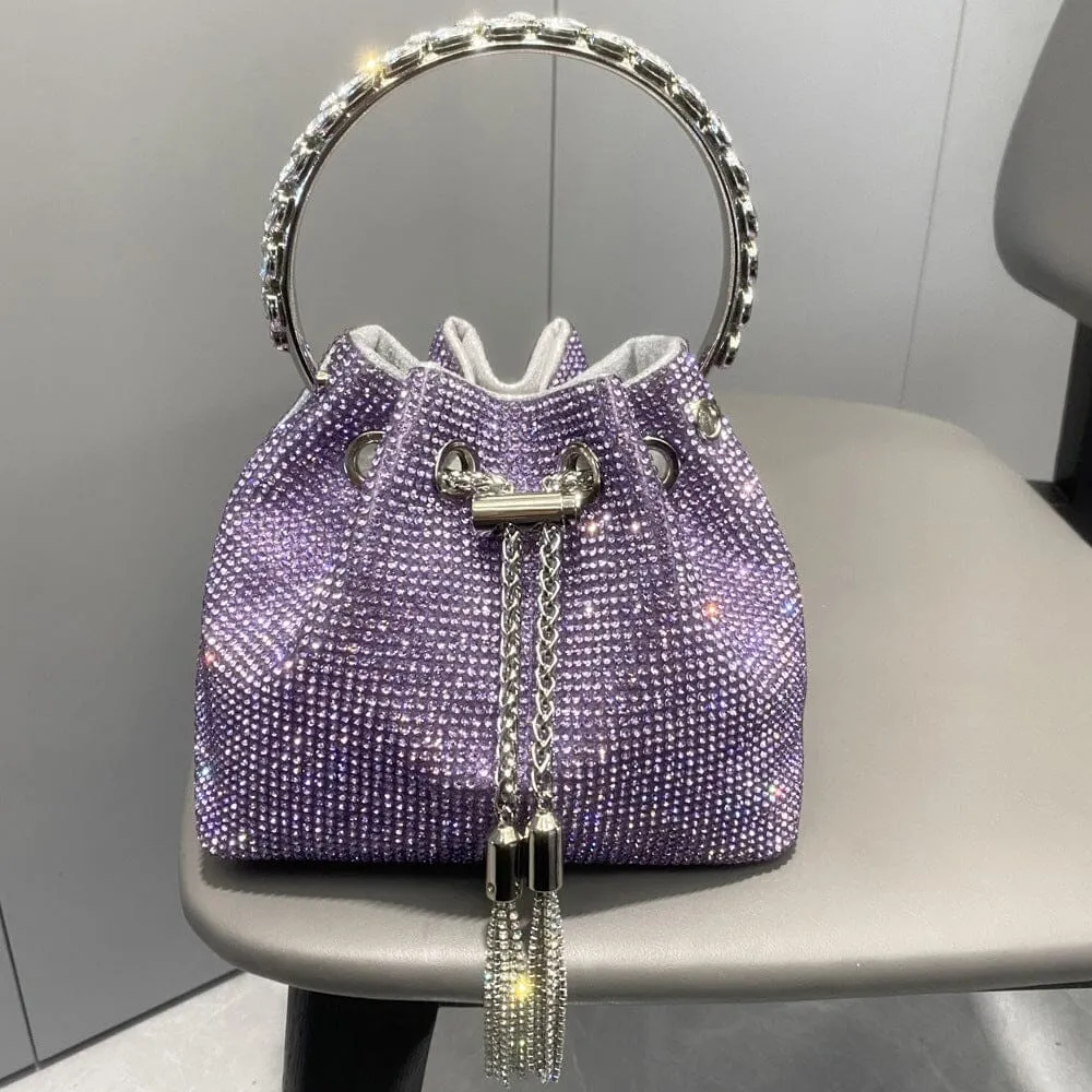 CRYSTAL EMBELLISHED BUCKET BAG IN PURPLE Gloria Lanvin