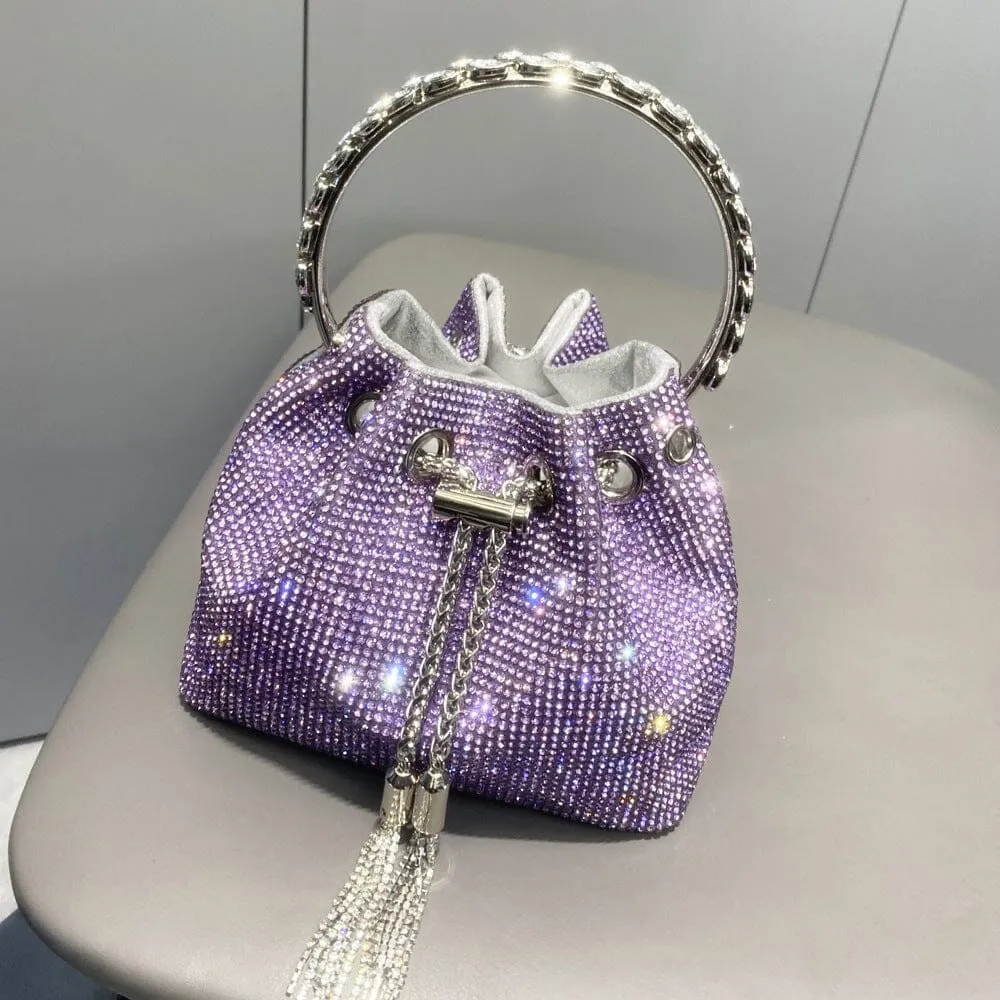 CRYSTAL EMBELLISHED BUCKET BAG IN PURPLE Gloria Lanvin