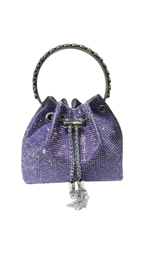 CRYSTAL EMBELLISHED BUCKET BAG IN PURPLE Gloria Lanvin