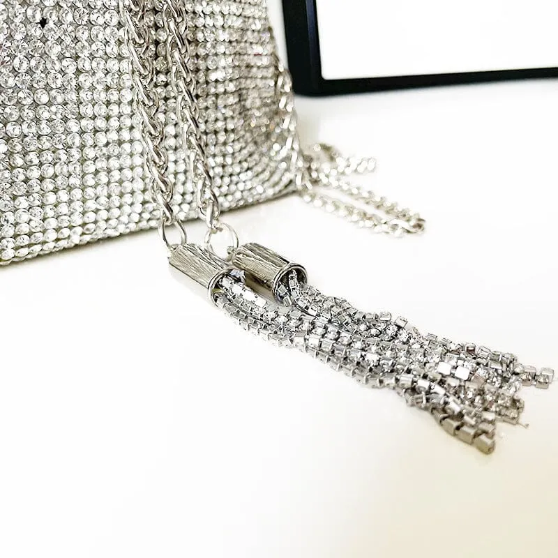 CRYSTAL EMBELLISHED BUCKET BAG IN SILVER Gloria Lanvin