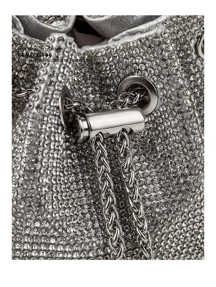 CRYSTAL EMBELLISHED BUCKET BAG IN SILVER Gloria Lanvin