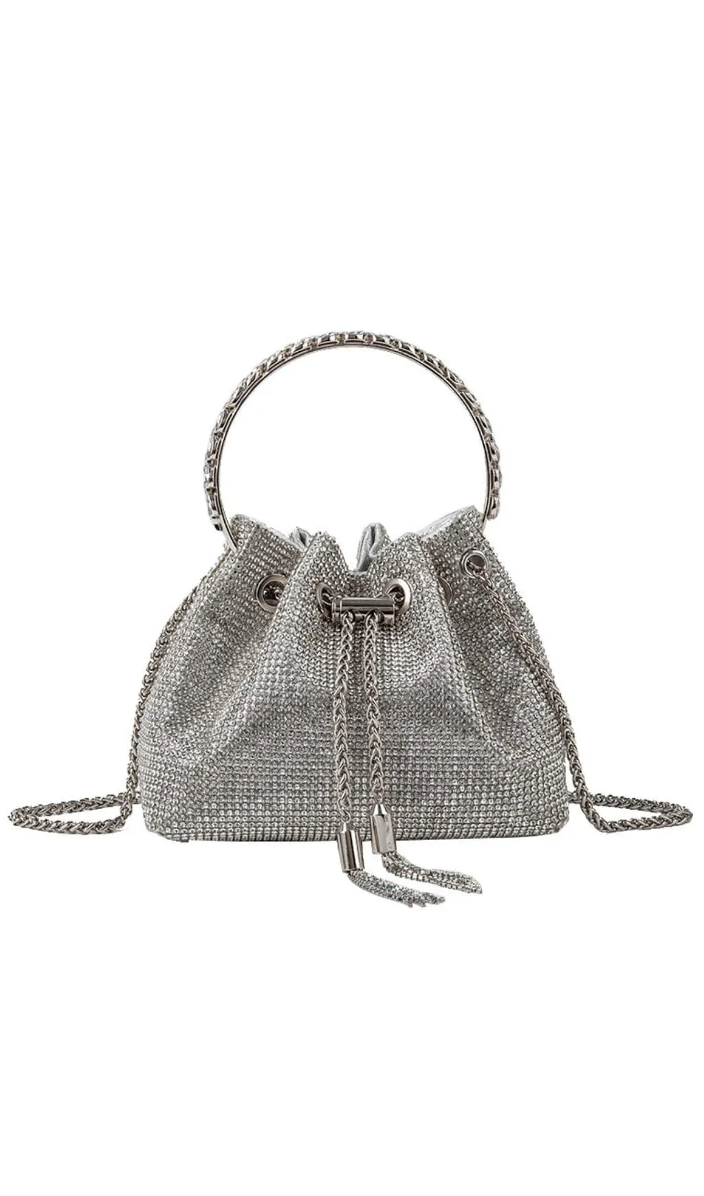 CRYSTAL EMBELLISHED BUCKET BAG IN SILVER Gloria Lanvin