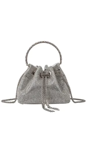 CRYSTAL EMBELLISHED BUCKET BAG IN SILVER Gloria Lanvin