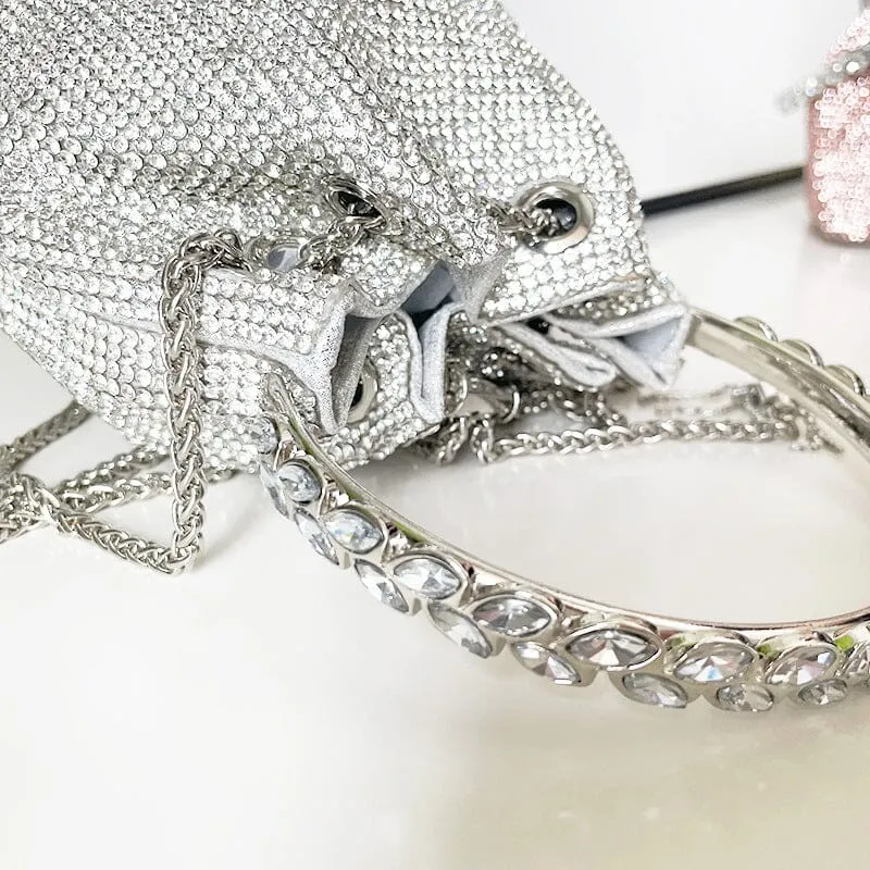 CRYSTAL EMBELLISHED BUCKET BAG IN SILVER Gloria Lanvin
