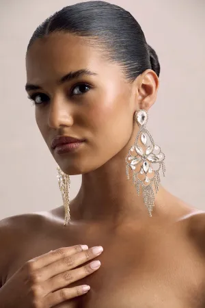 Crystalia | Gold Diamante Floral Statement Drop Earrings Club L London