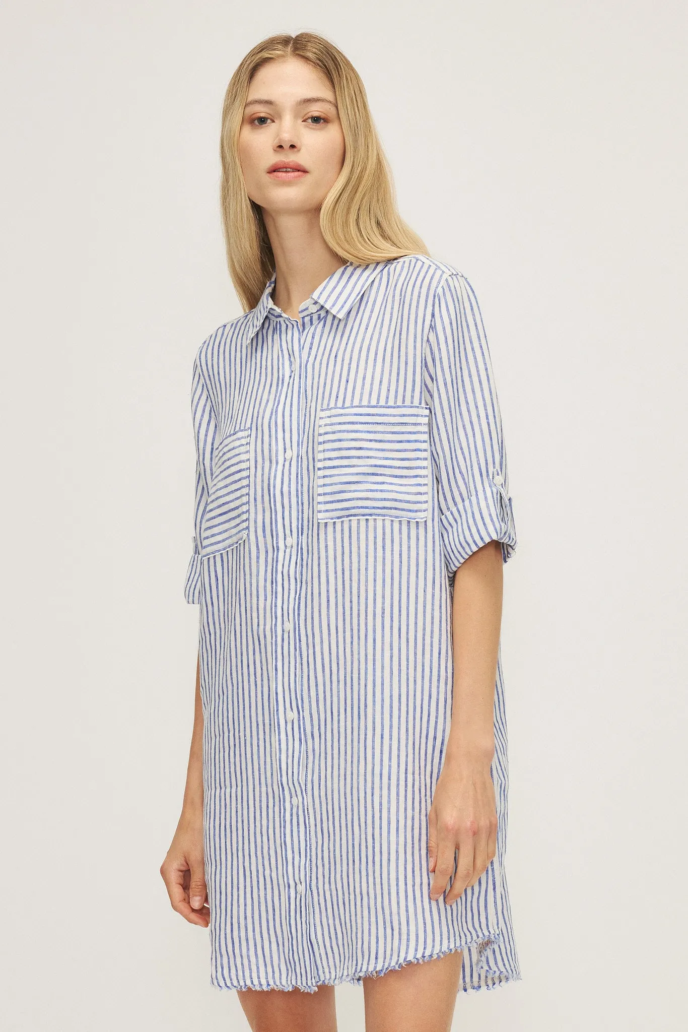 CYNTHIA LINEN STRIPE SHIRT DRESS