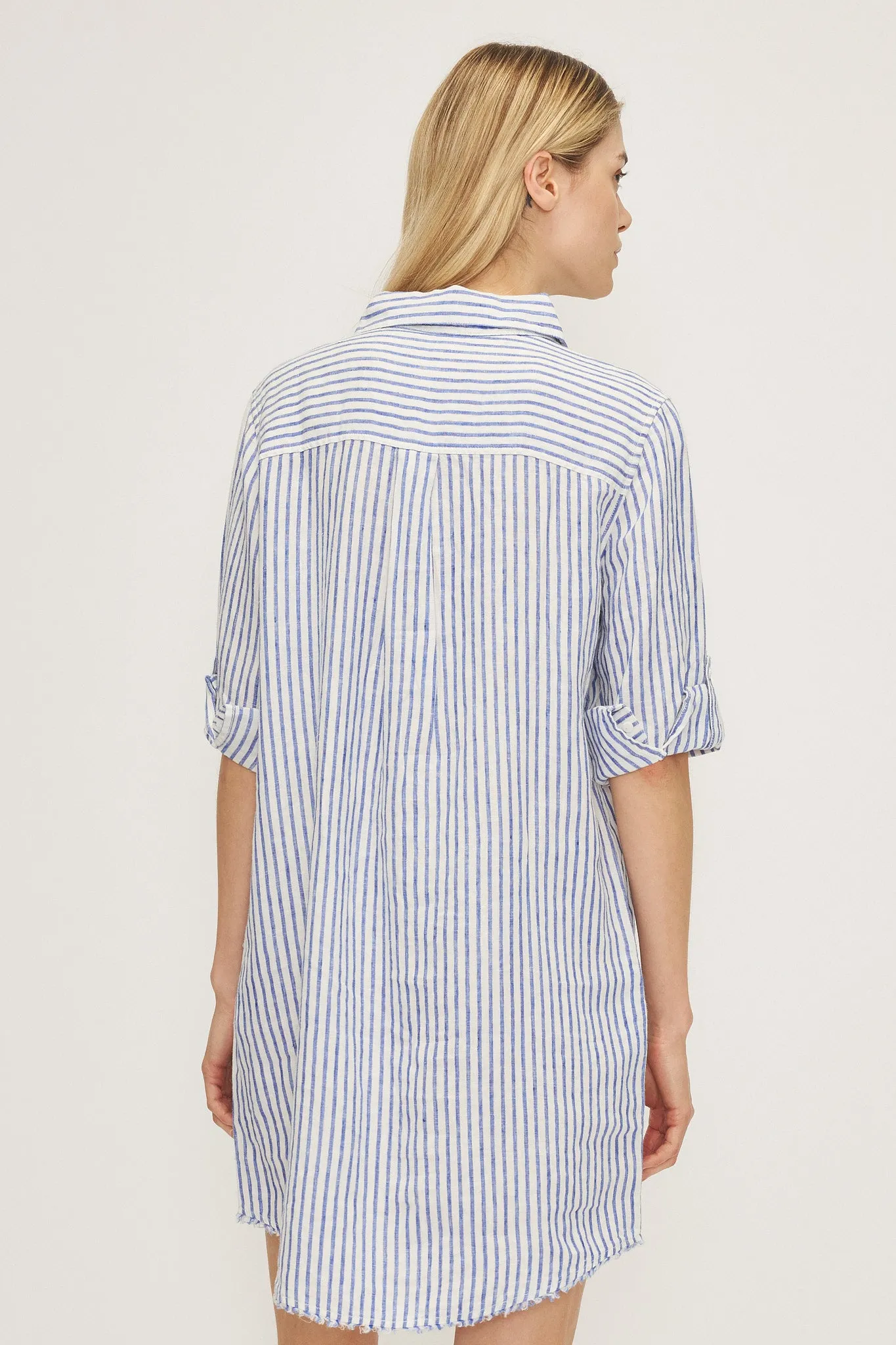 CYNTHIA LINEN STRIPE SHIRT DRESS