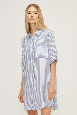 CYNTHIA LINEN STRIPE SHIRT DRESS