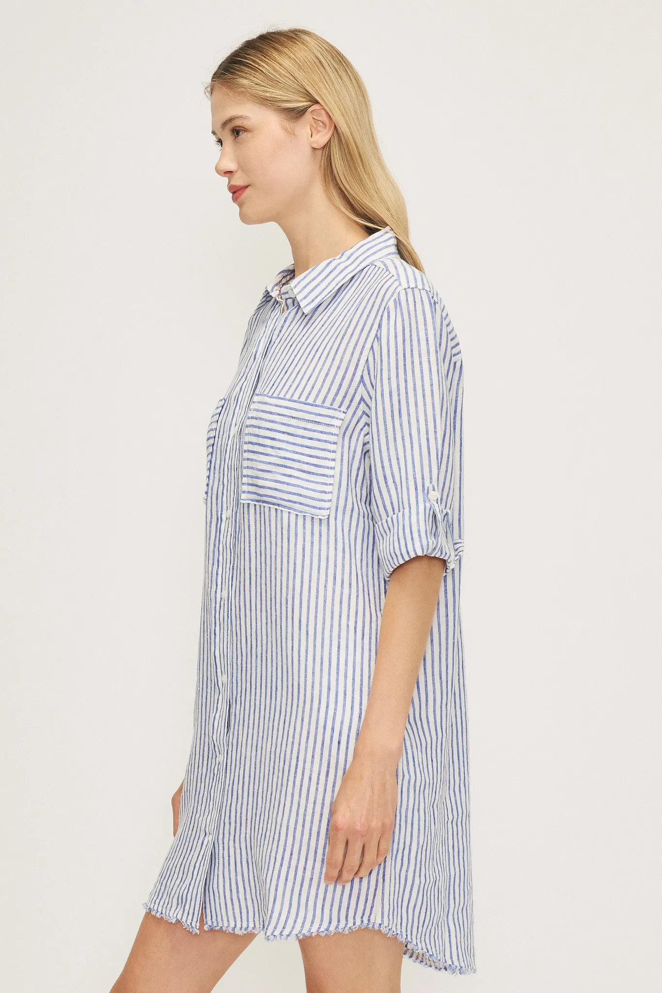 CYNTHIA LINEN STRIPE SHIRT DRESS