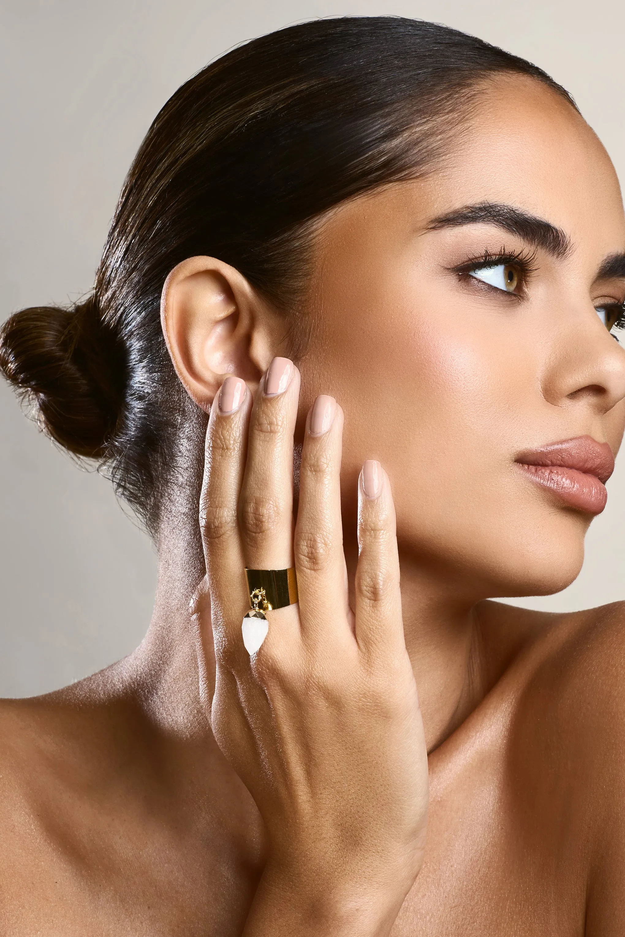 Daya | Gold Adjustable Ring With White Crystal Club L London