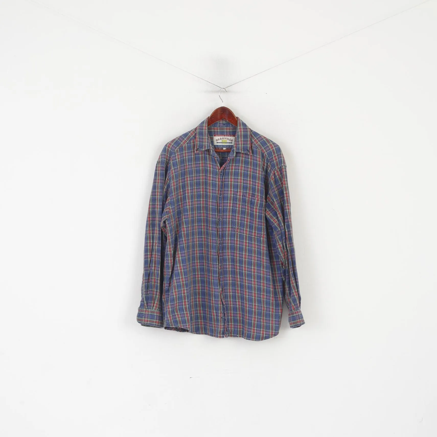 Deauville Dog Men XL Casual Shirt Blue Cotton Check Vintage Outdoor Division Top