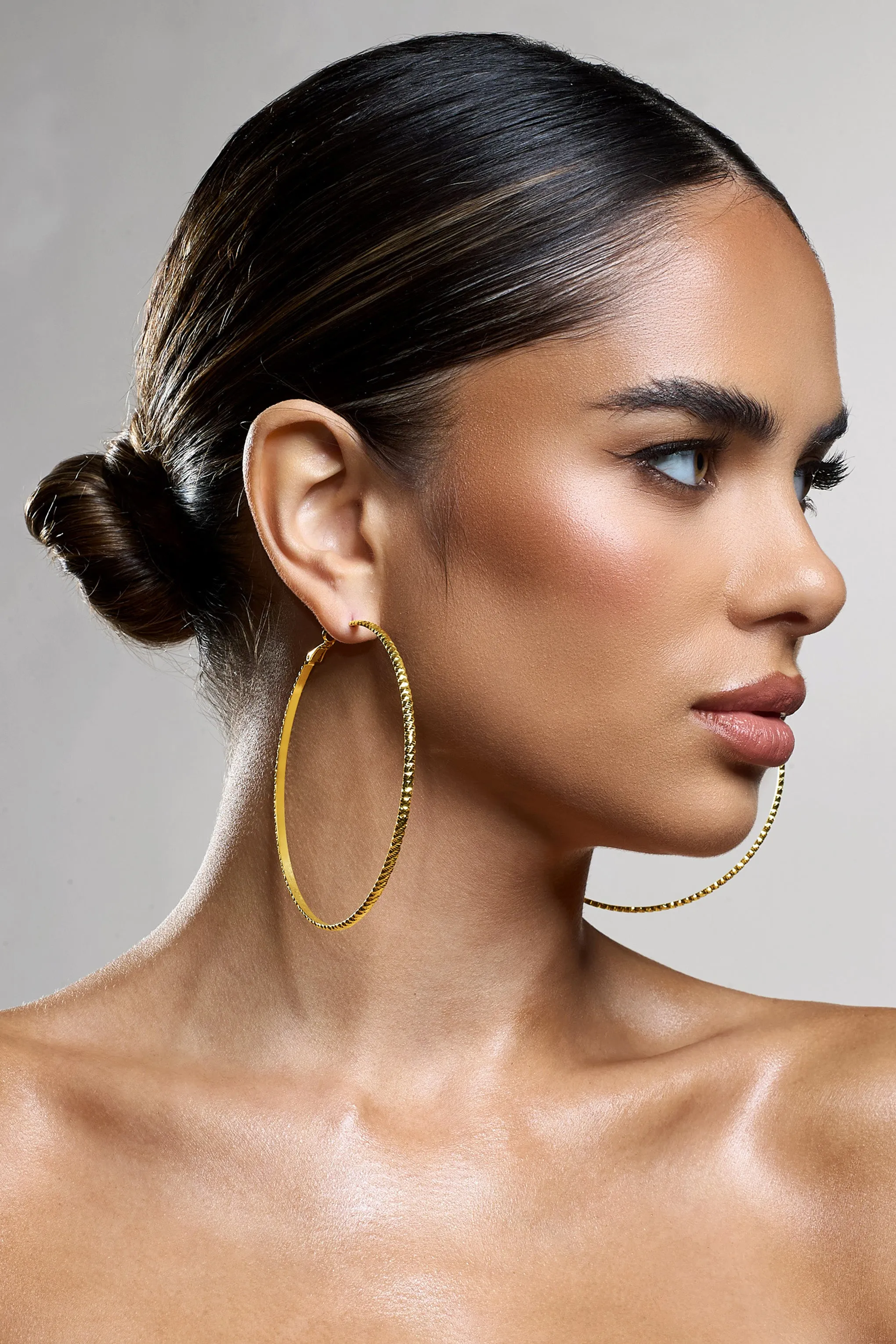 Deia | Gold Ribbed Hoop Earrings Club L London