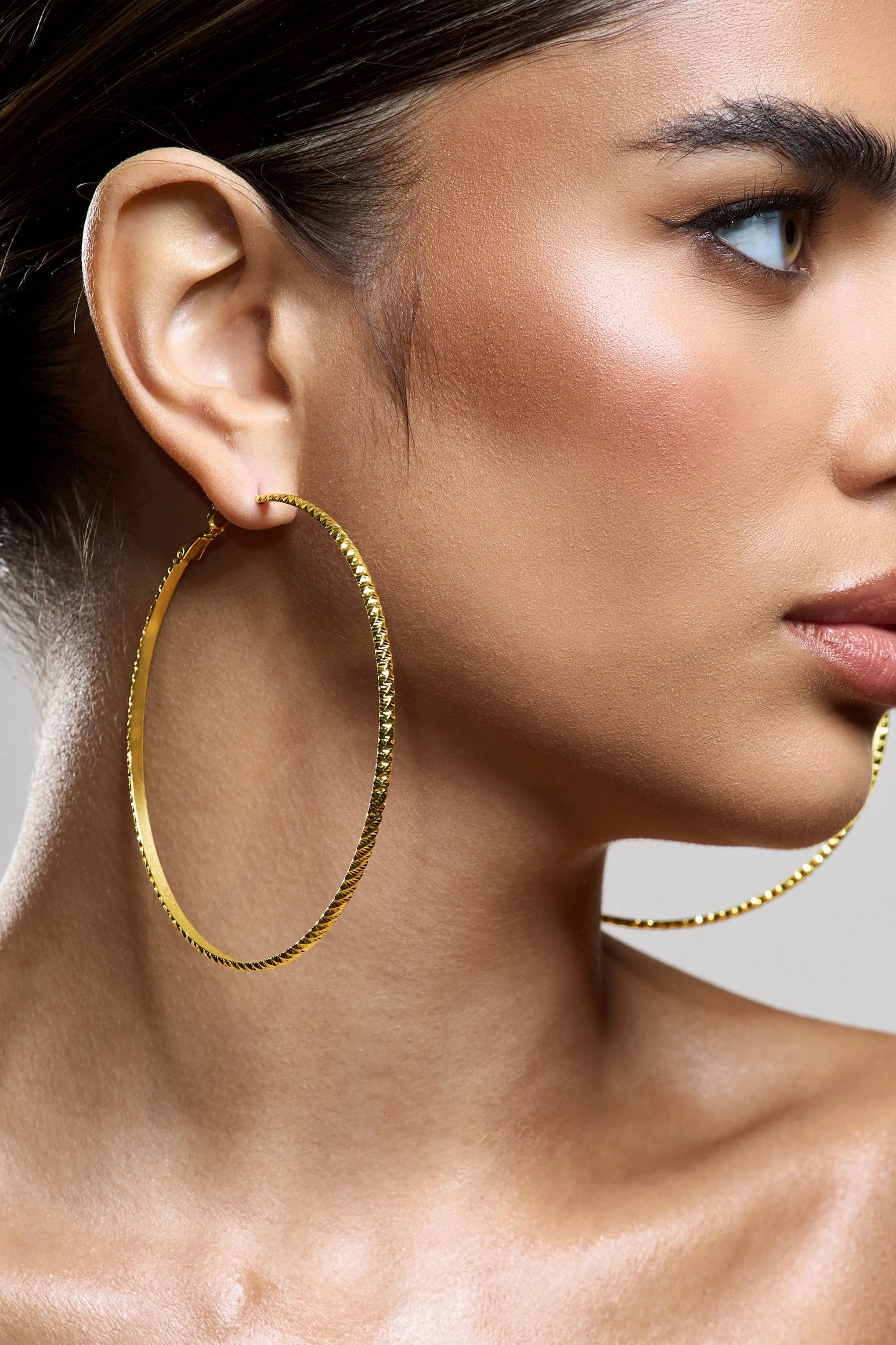 Deia | Gold Ribbed Hoop Earrings Club L London