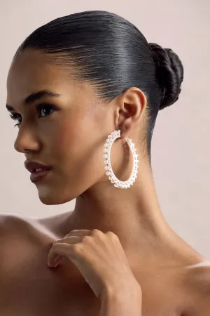 Delfina | Silver Pearl Hoops Earrings Club L London