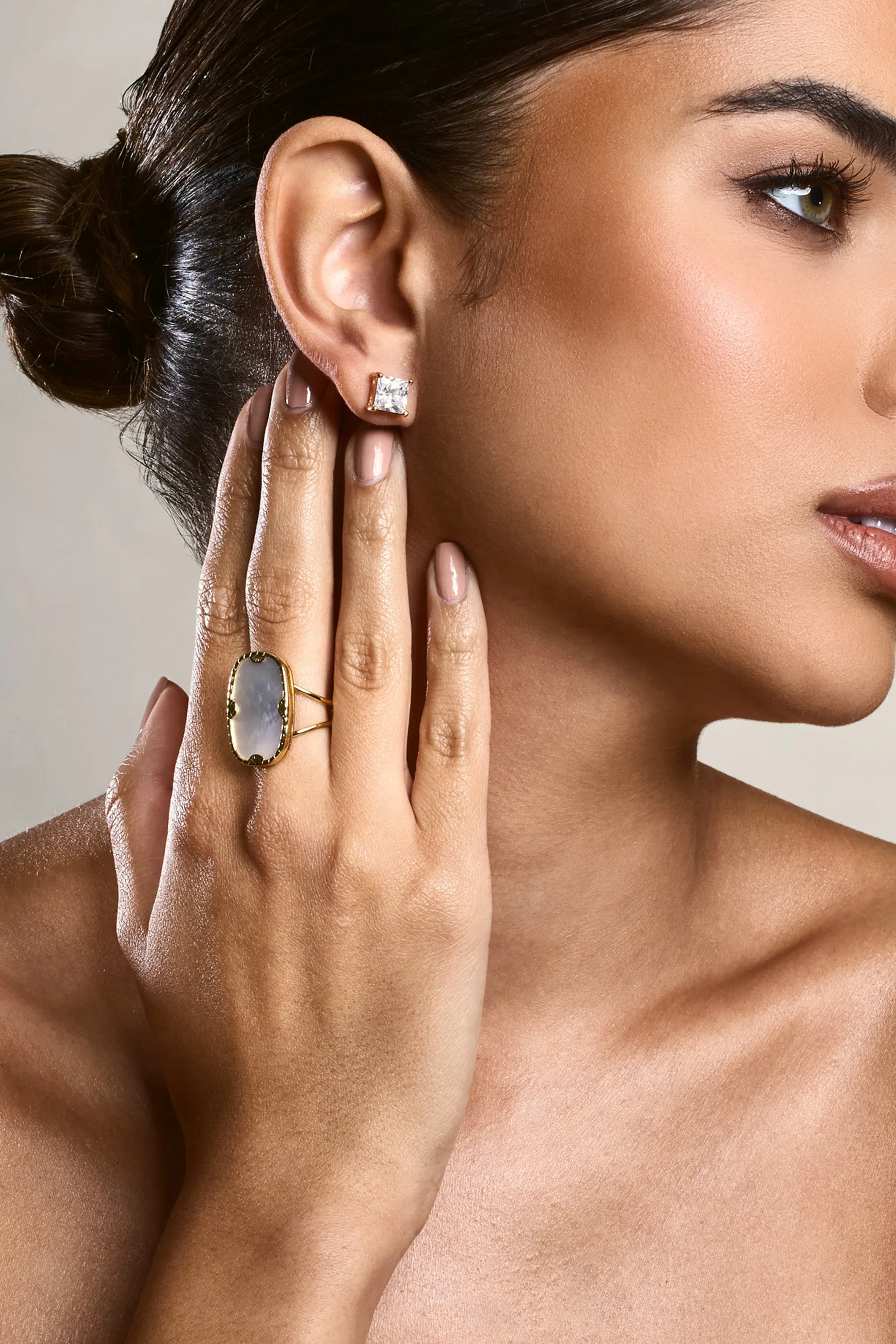 Demie | Gold Adjustable Statement Pendant Ring Club L London