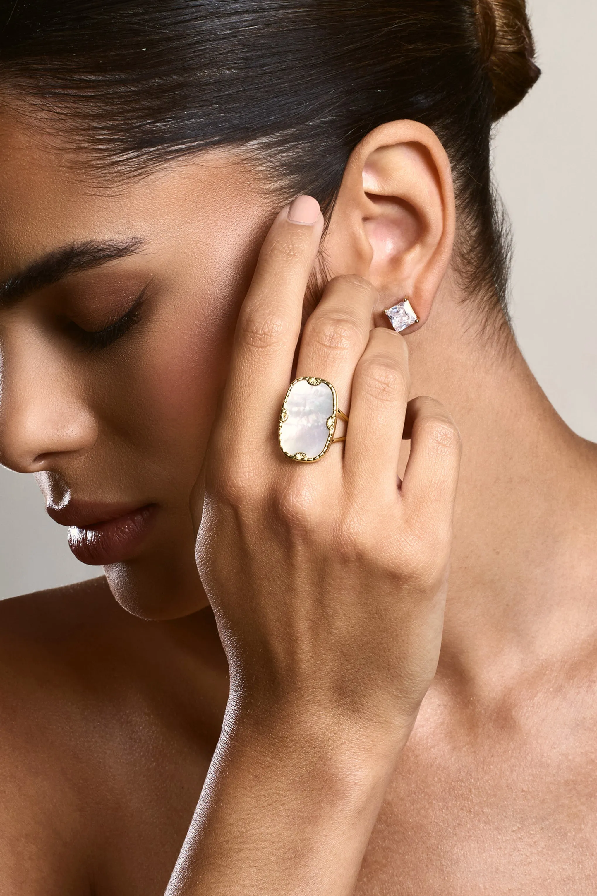 Demie | Gold Adjustable Statement Pendant Ring Club L London
