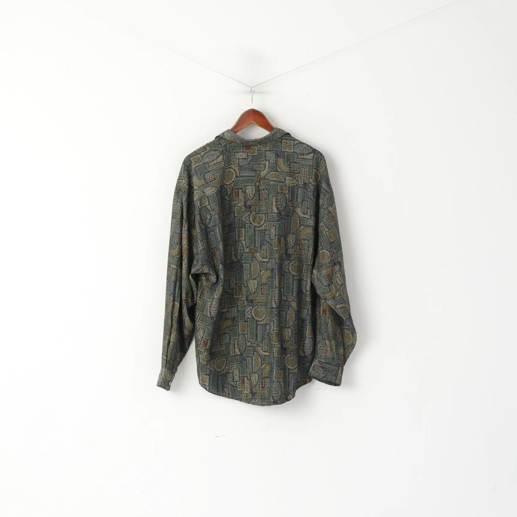 Dickens & Browne Men 4 XL Casual Shirt Green Retro Printed Viscose Long Sleeve Top