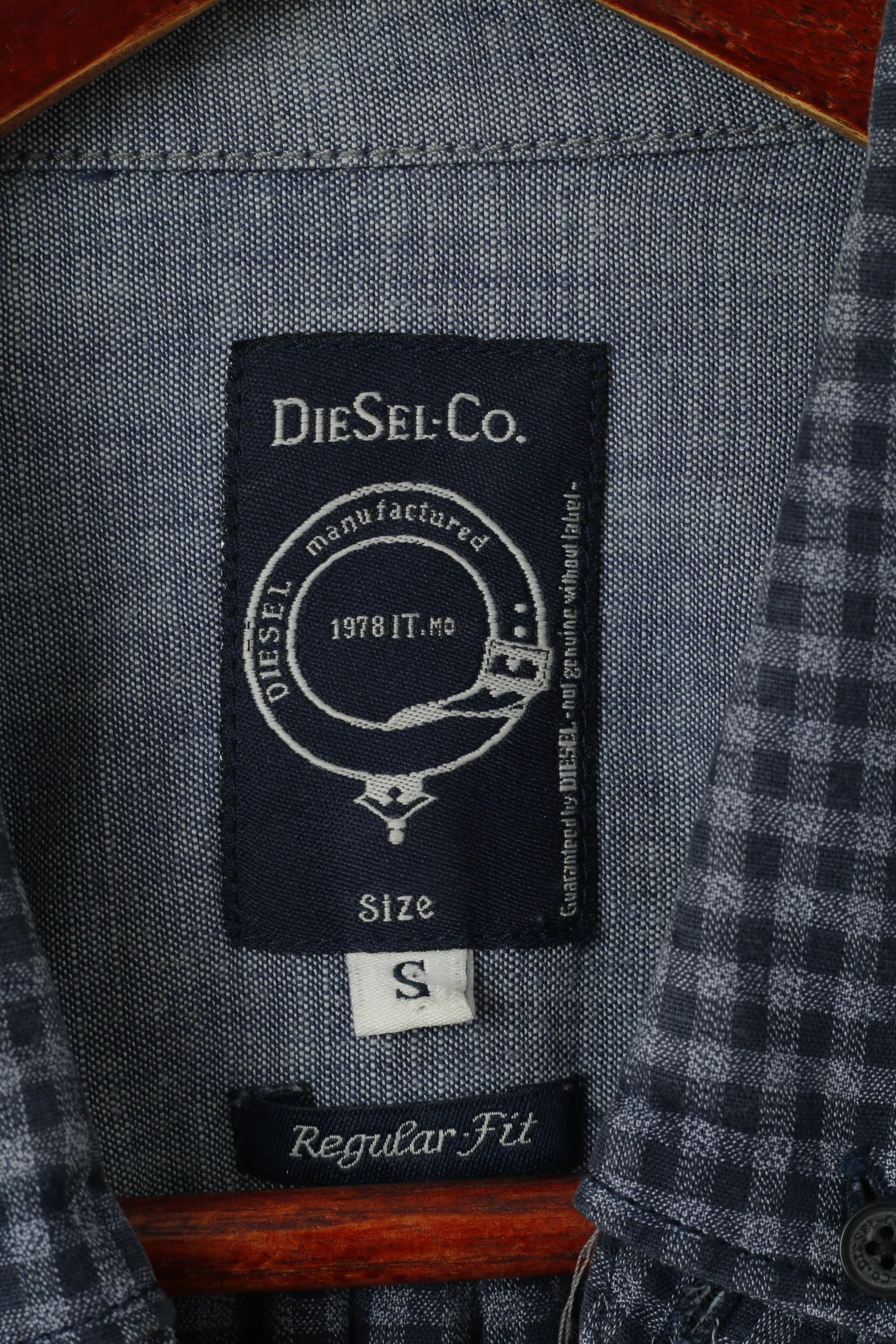 Diesel Co. Men S Casual Shirt Navy Check Cotton Button Down Collar Long Sleeve Top