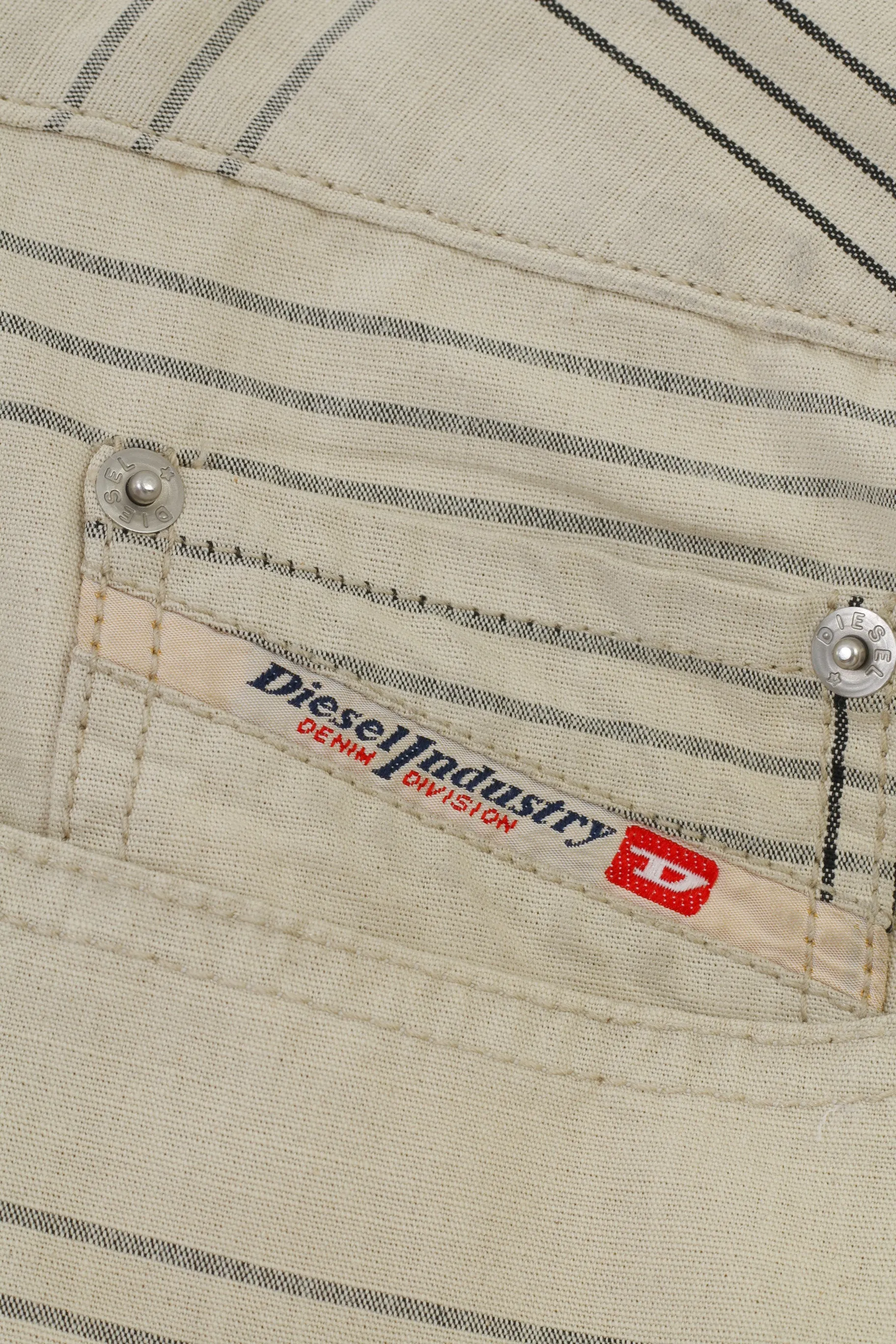 Diesel Industry Men 36 Trousers Cream Cotton Striped Buttons Top