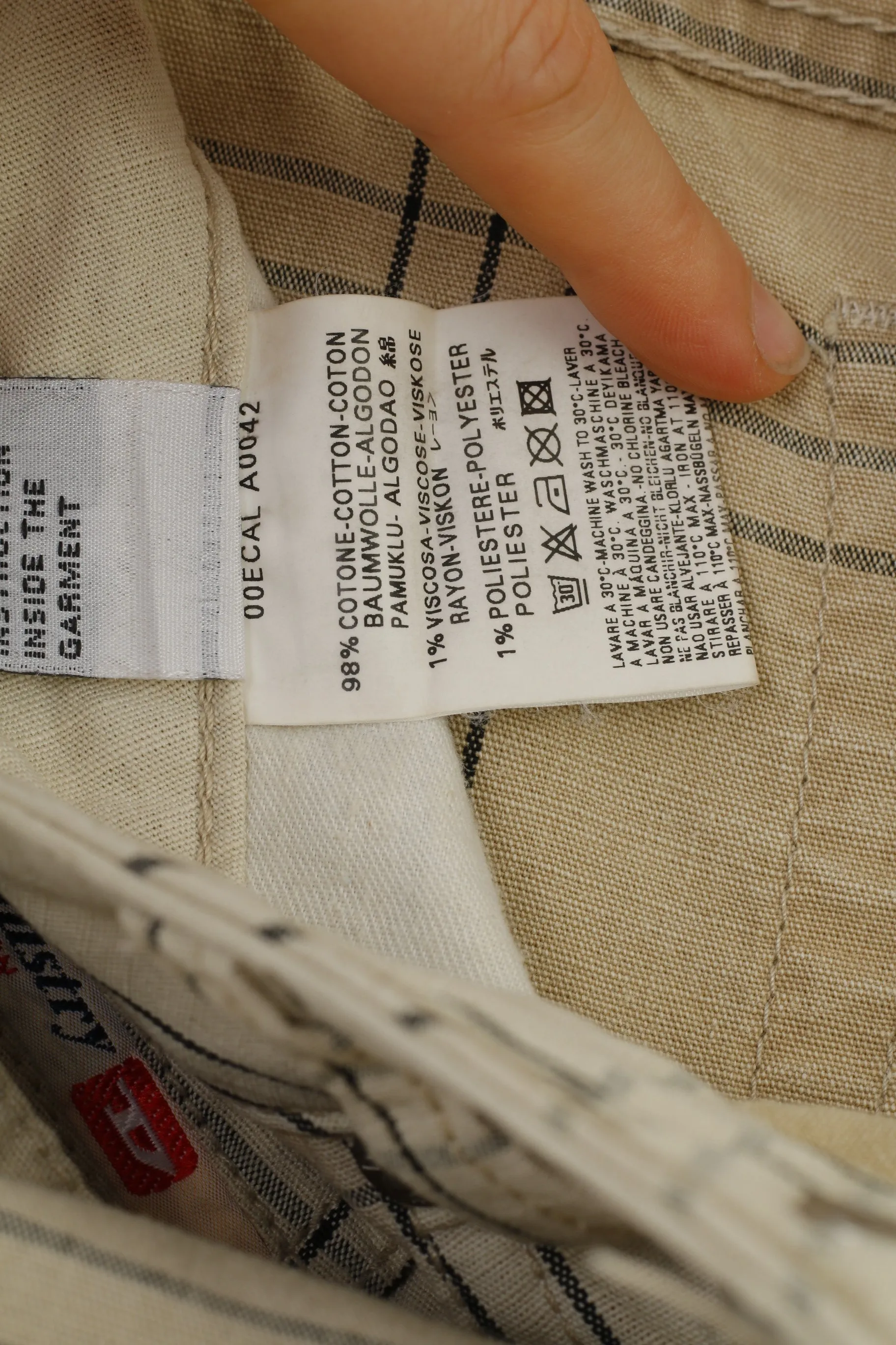 Diesel Industry Men 36 Trousers Cream Cotton Striped Buttons Top