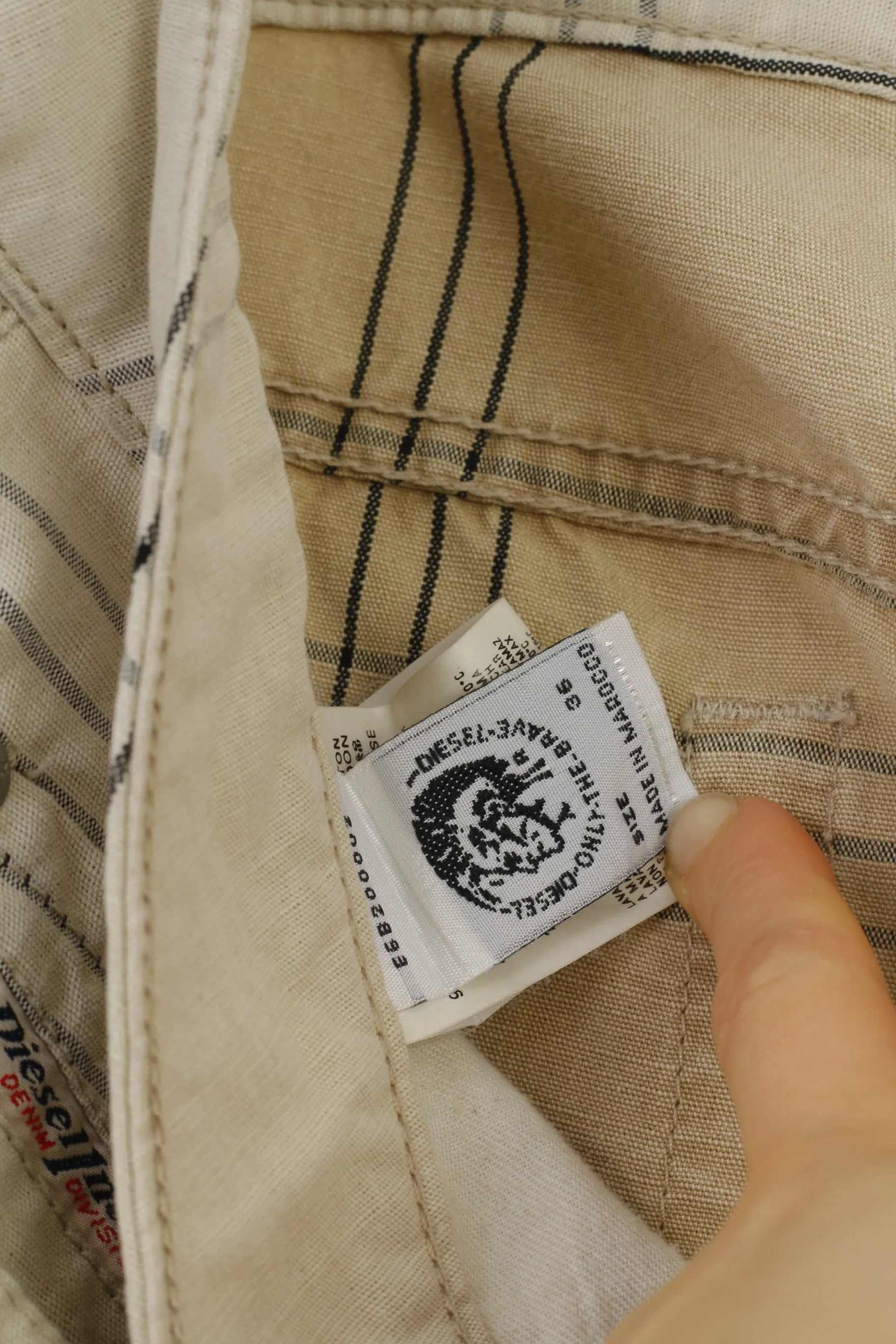Diesel Industry Men 36 Trousers Cream Cotton Striped Buttons Top