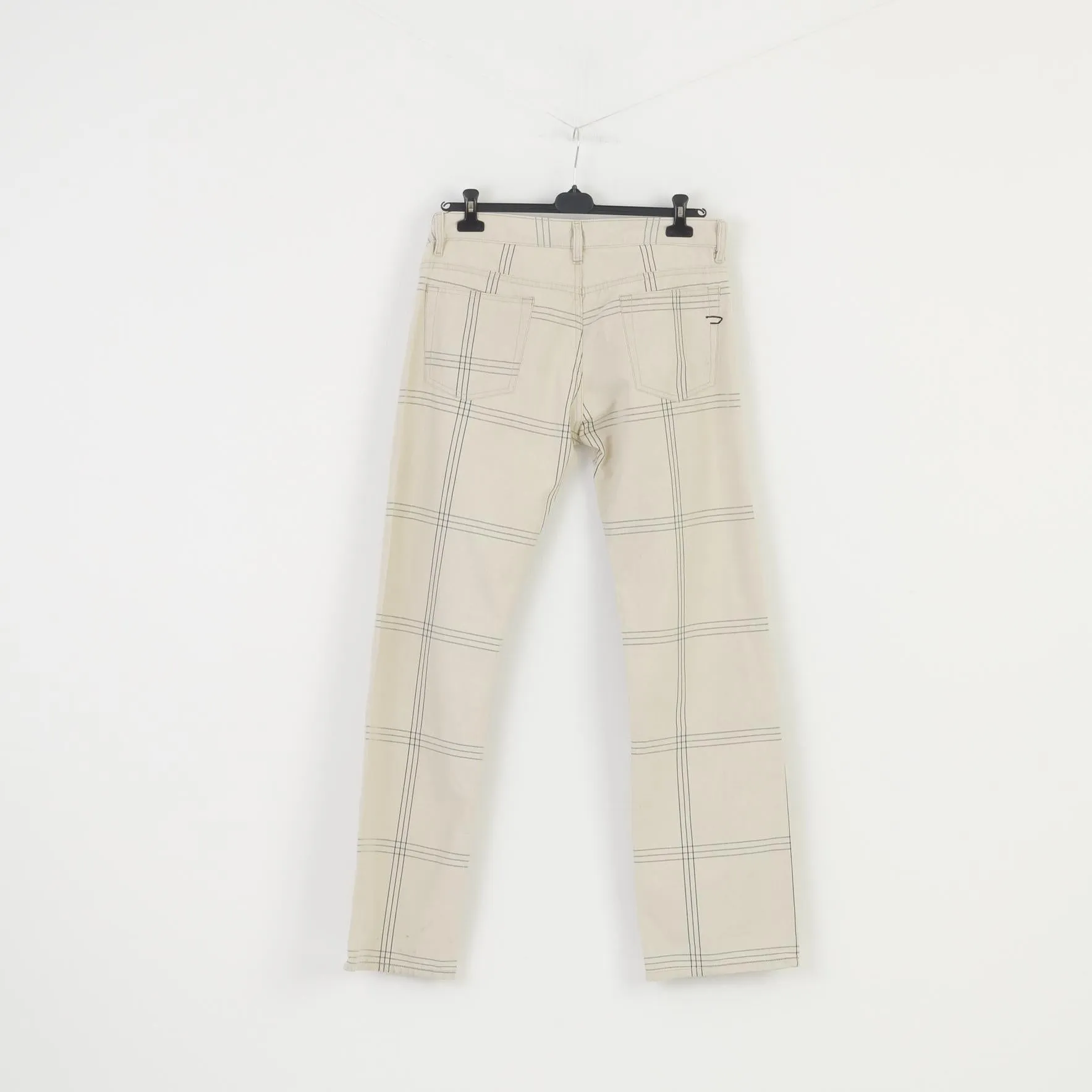 Diesel Industry Men 36 Trousers Cream Cotton Striped Buttons Top