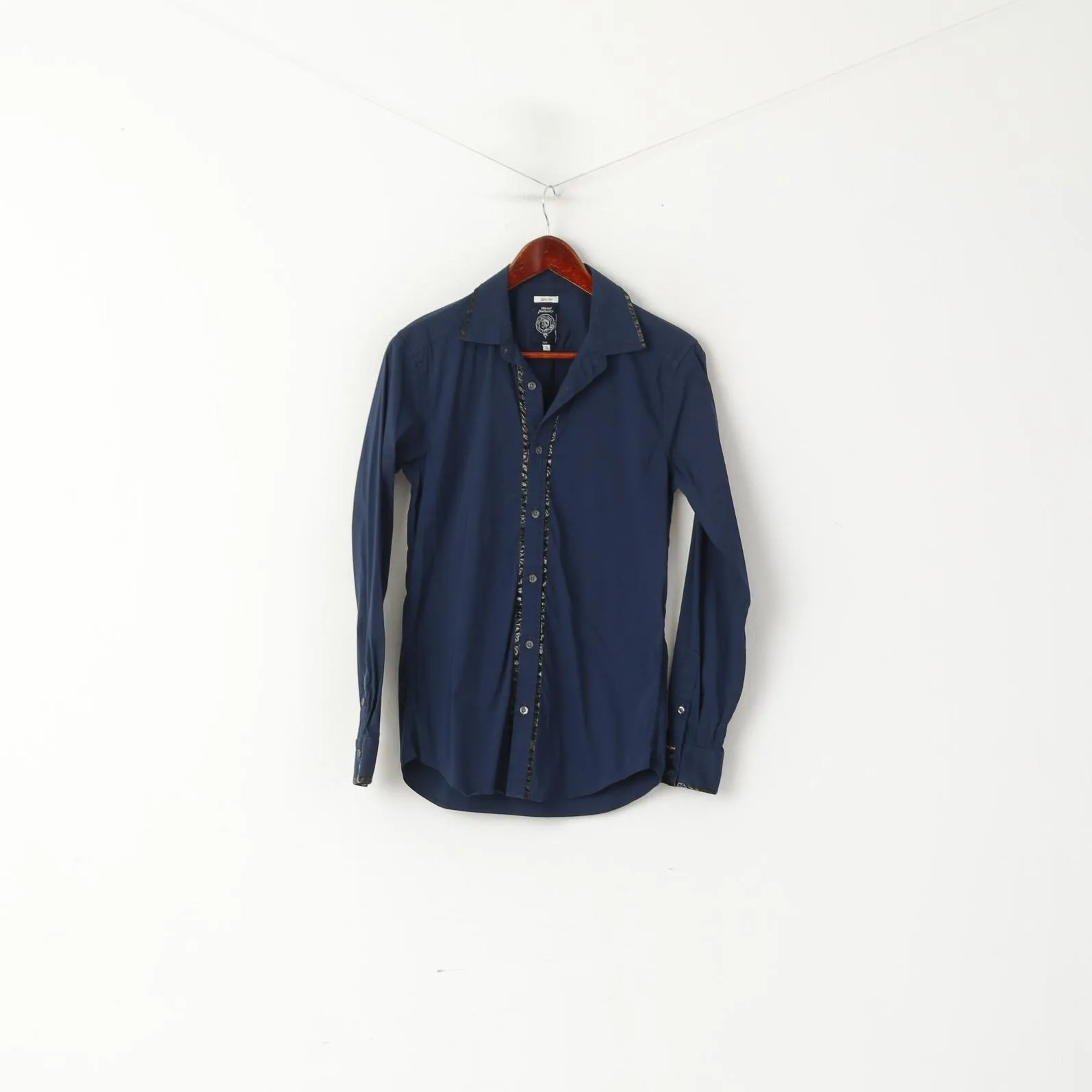 Diesel Industry Men S (XS) Casual Shirt Navy Cotton Nylon Slim Fit Stretch Top