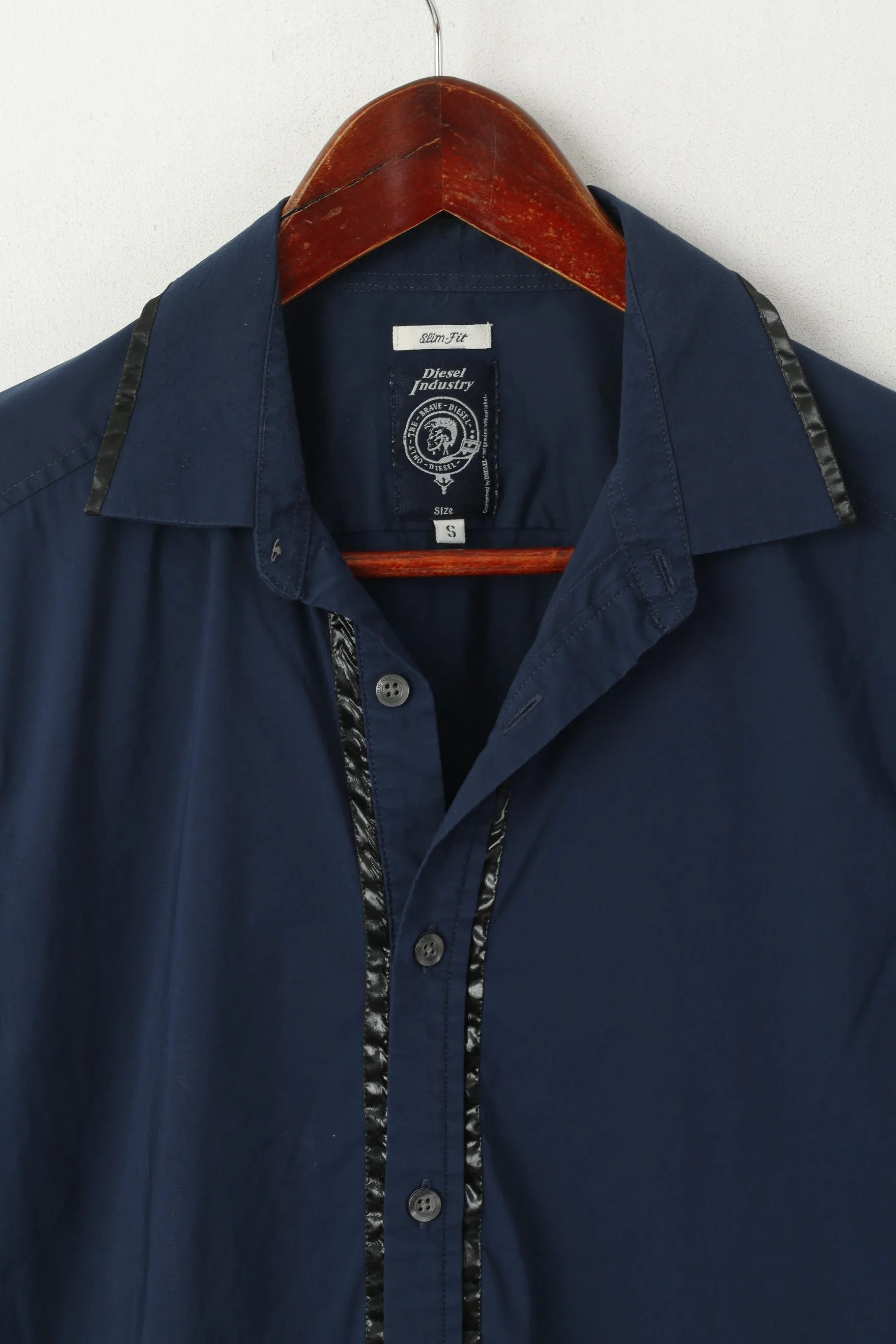 Diesel Industry Men S (XS) Casual Shirt Navy Cotton Nylon Slim Fit Stretch Top