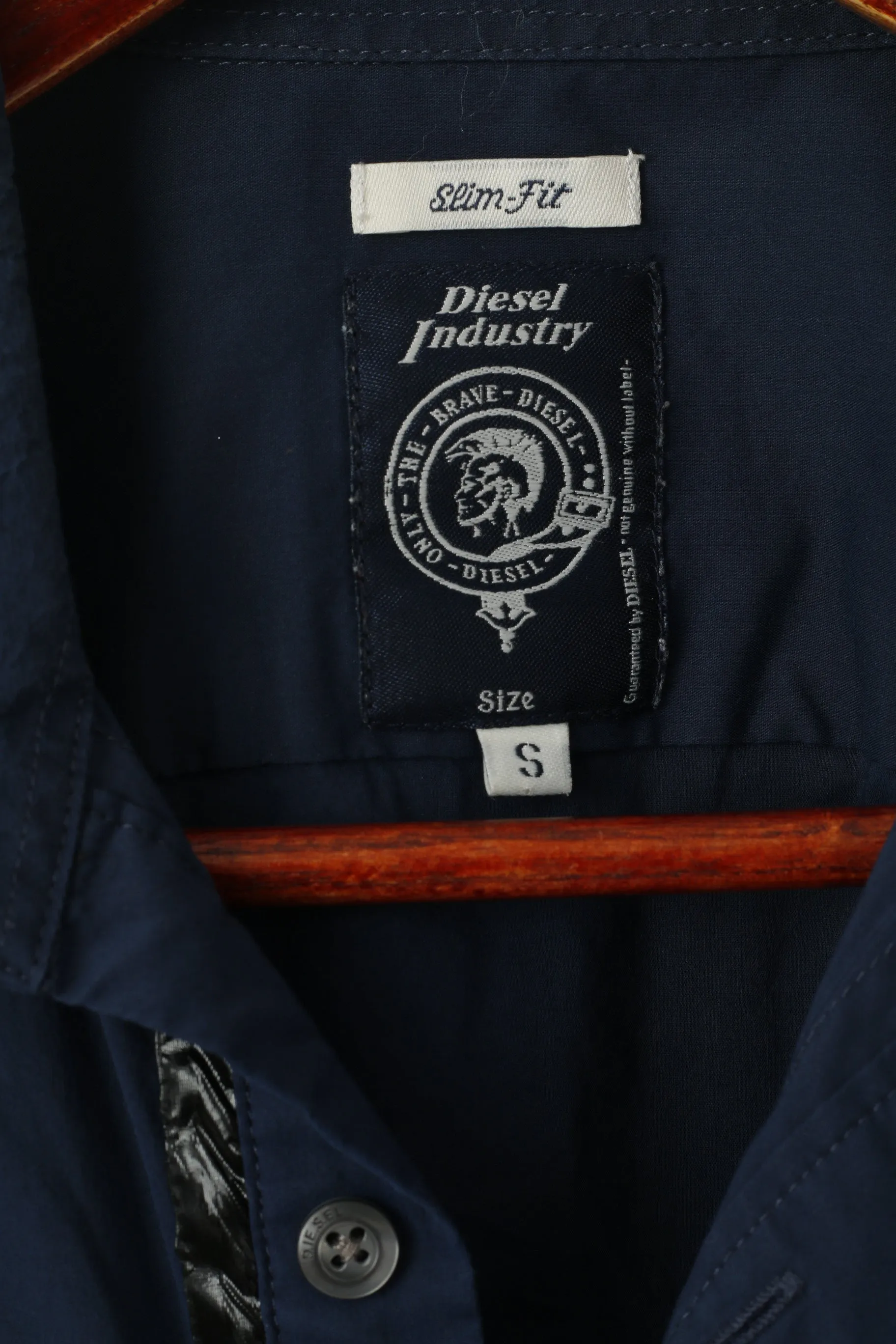 Diesel Industry Men S (XS) Casual Shirt Navy Cotton Nylon Slim Fit Stretch Top