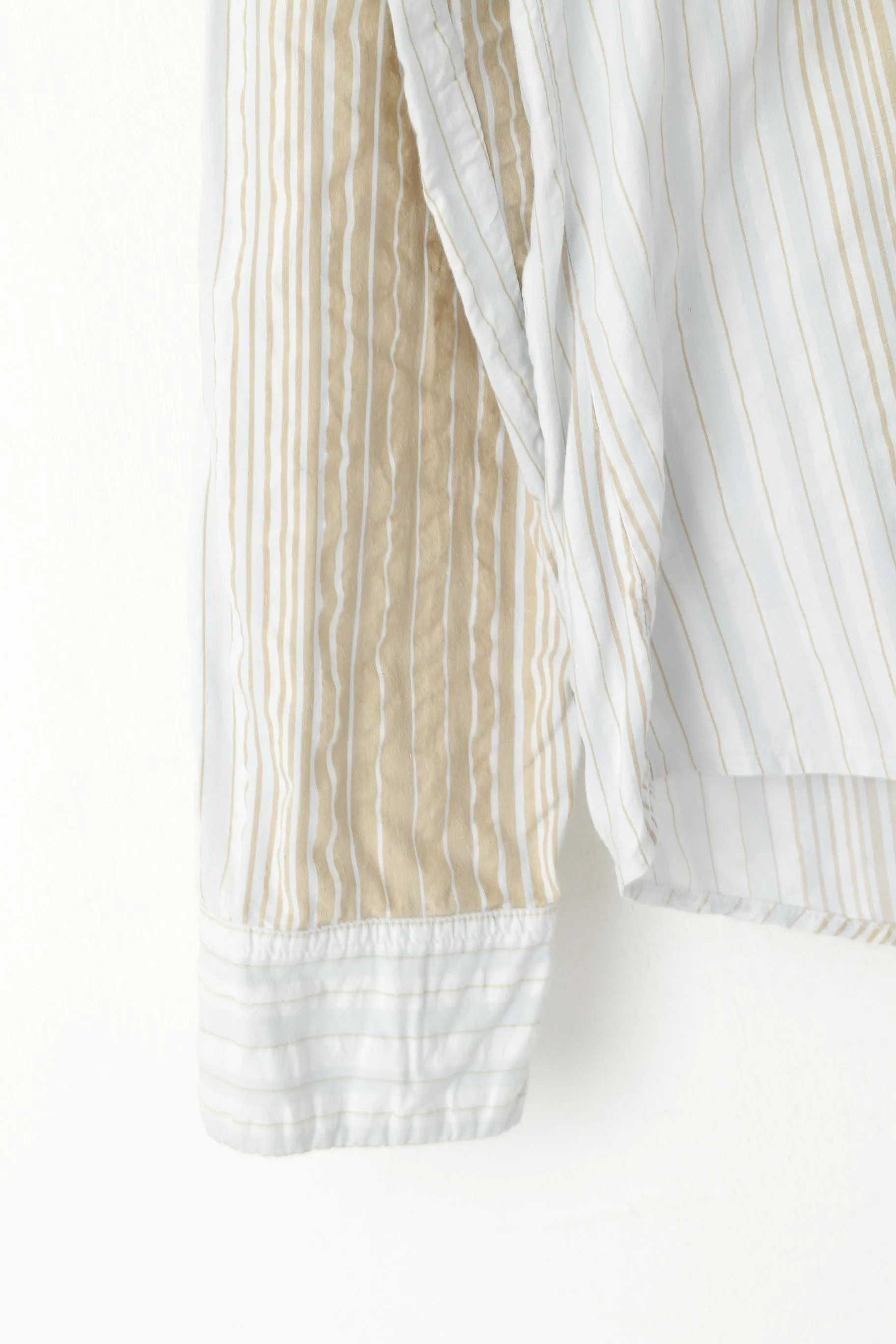 Diesel Men L Casual Shirt Blue Beige Striped Cotton Emroidered Snap Western Top