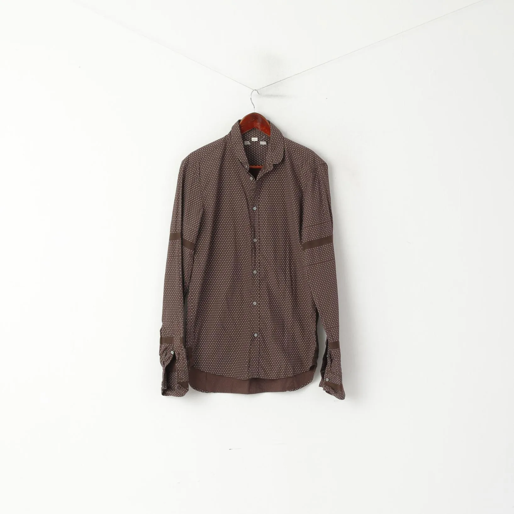 Diesel Men L (M) Casual Shirt Brown Cotton Tiny Snowflake Pattern Long Sleeve Top